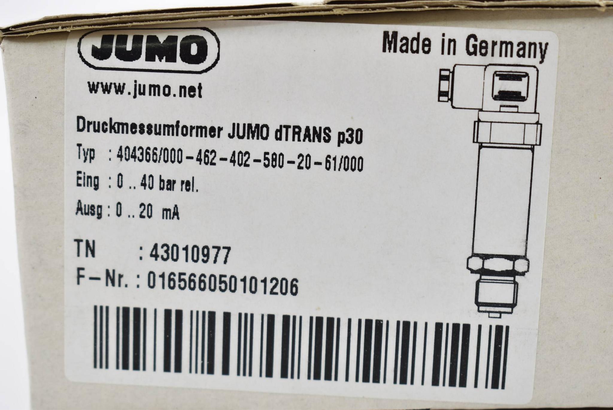 Produktfoto 2 von Jumo dTransp30 Druckmessumformer 0-40bar 0-20mA 404366/000-462-402-580-20-61/000