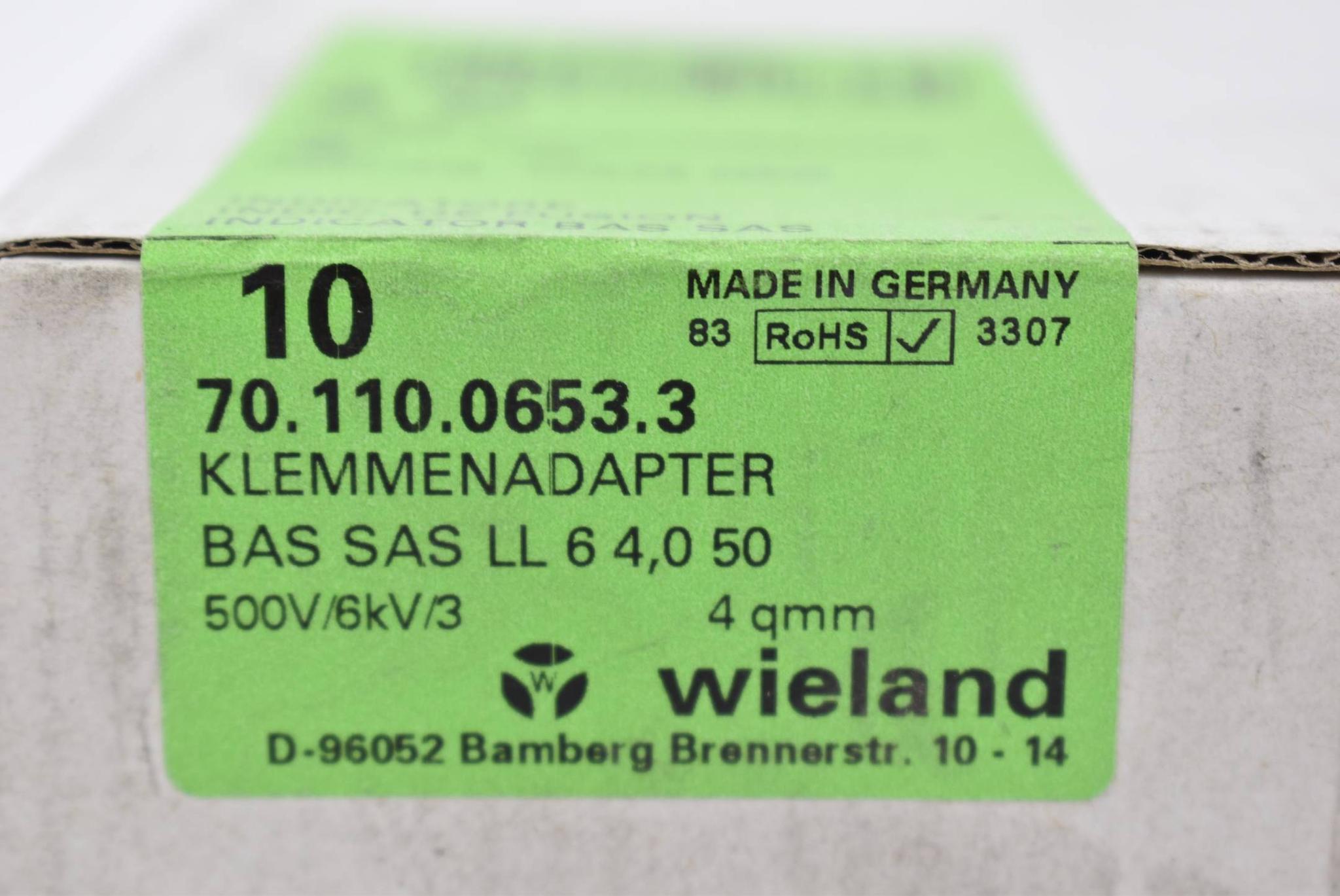 Produktfoto 1 von Wieland 10x Klemmenadapter 600V 16A BAS SAS LL 6 4,3 50 4qmm ( 70.110.0653.3 )