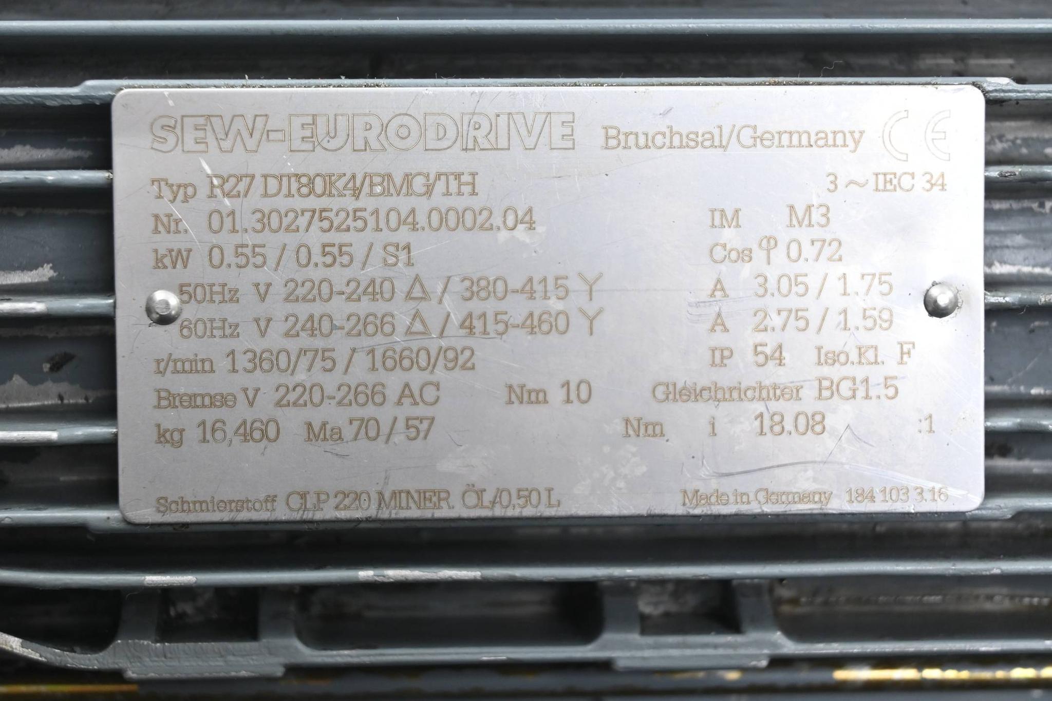 Produktfoto 2 von SEW Eurodrive Getriebemotor R27 DT80K4/BMG/TH ( R27DT80K4/BMG/TH )