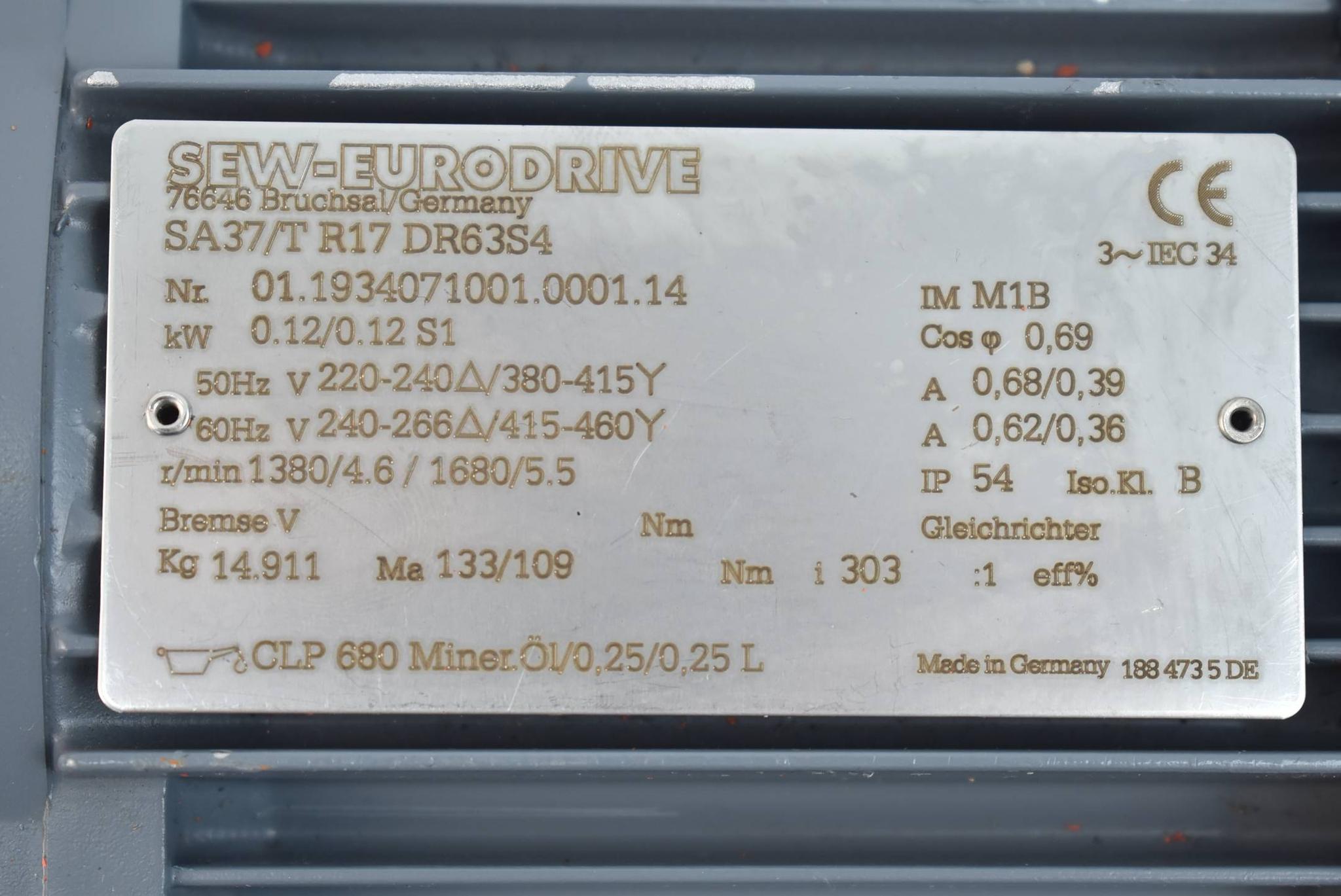 Produktfoto 4 von SEW eurodrive Getriebemotor SA37/T R17 DR63S4 ( 0,12/0,12 S1 kW 1380/4,6r/min. )