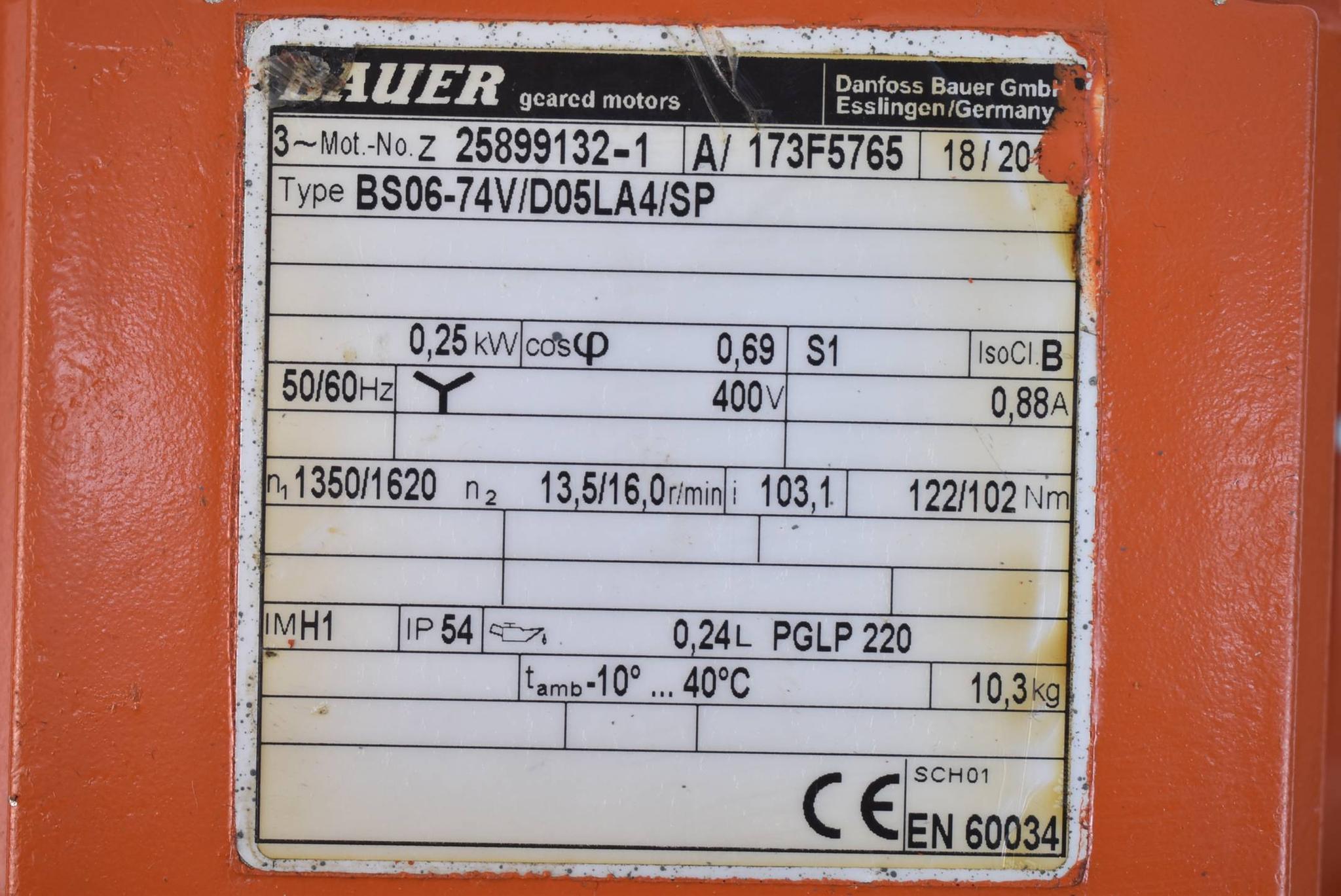 Produktfoto 3 von Bauer Getriebemotor BS06-74V/D05LA4/SP ( 0,25kW 50-60Hz 1352-1620r/min. )