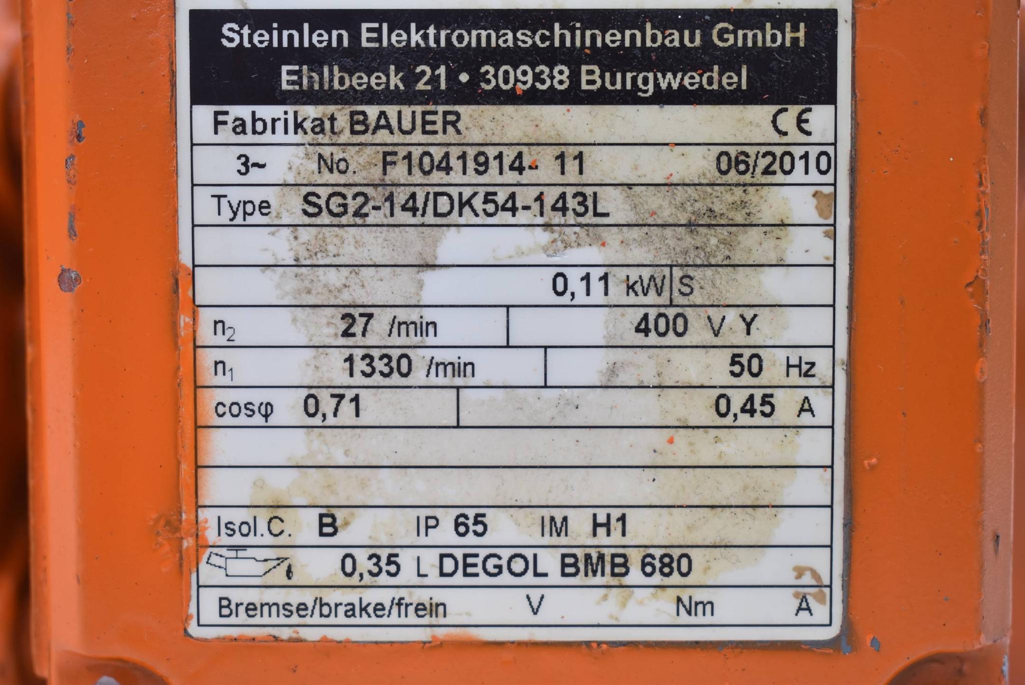 Produktfoto 4 von Steinlen Getriebemotor SG2-14/DK54-143 L ( 0,11kW 400V 1330/min 50Hz 0,45A )