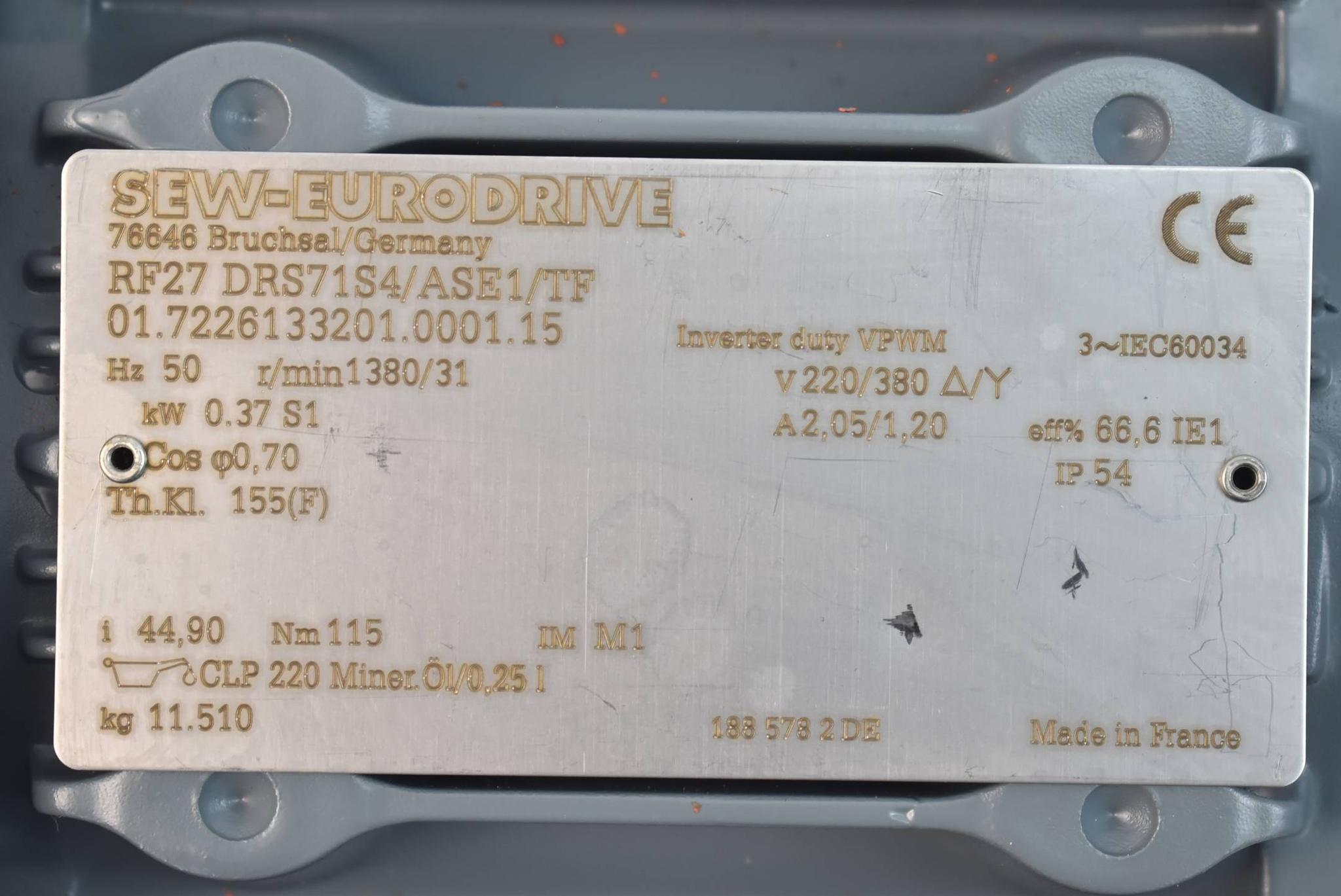 Produktfoto 3 von SEW eurodrive Getriebemotor RF27 DRS71S4/ASE1/TF ( 0,37kW 1380r/min 50Hz )