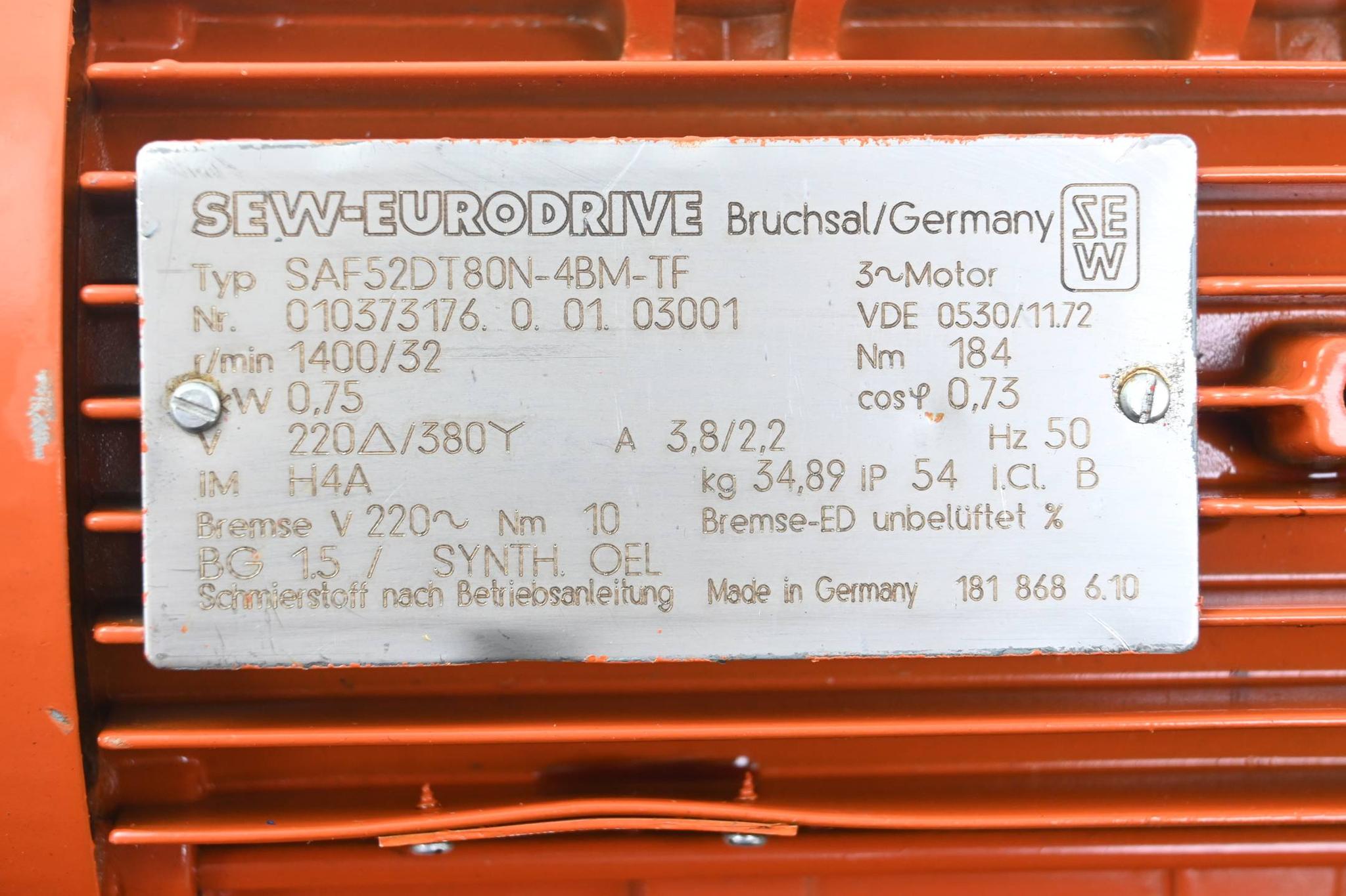 Produktfoto 1 von SEW Eurodrive Getriebemotor SAF52DT80N-4BM-TF ( SAF52 DT80N-4BM-TF )