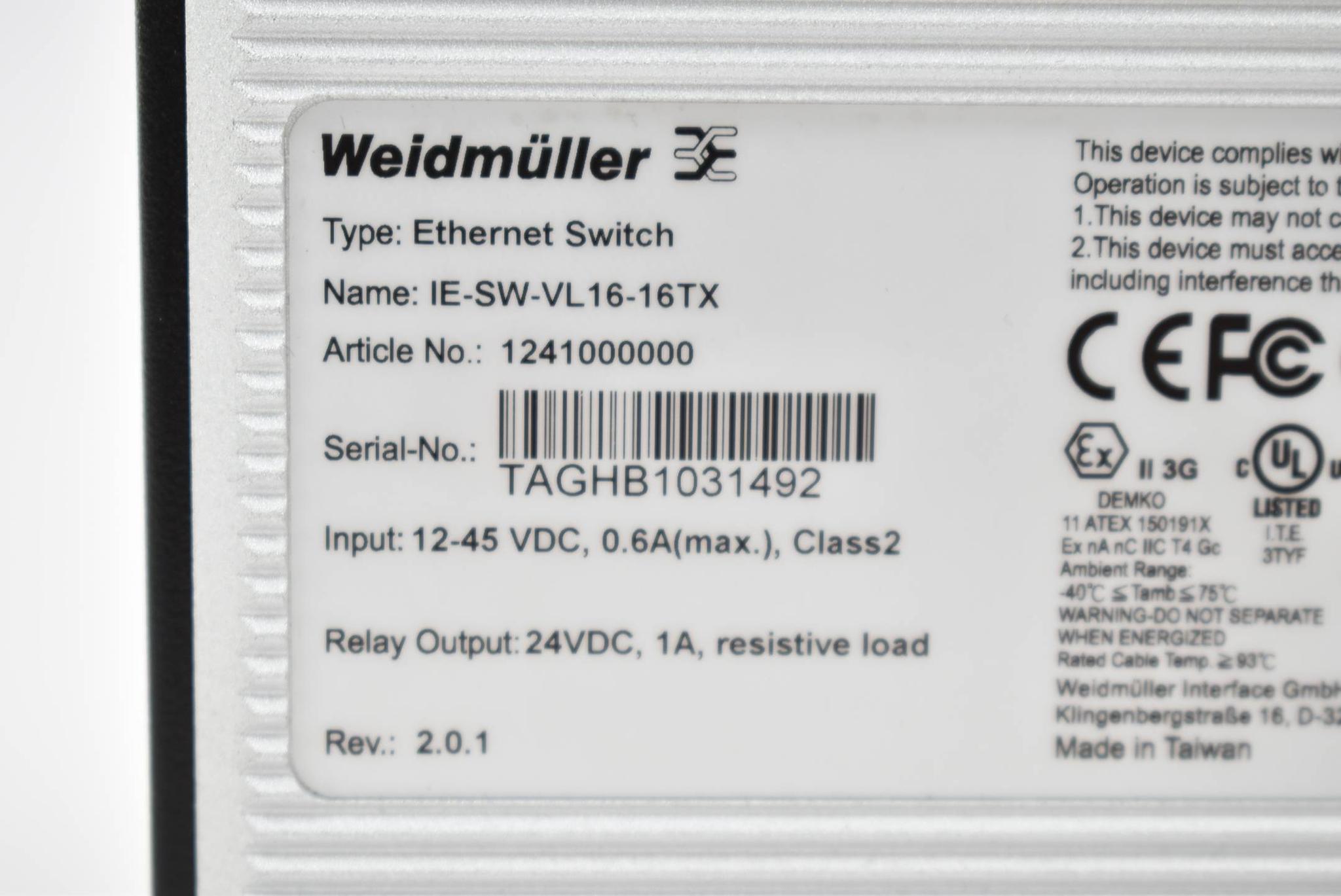 Produktfoto 2 von Weidmüller IE-SW-VL16-16TX  Netzwerk Switch 1241000000