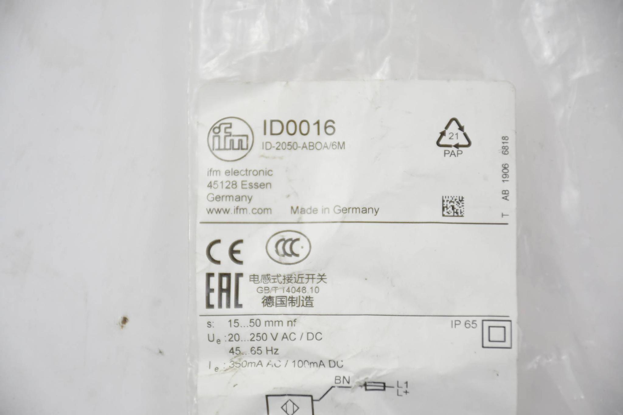 Produktfoto 2 von Ifm Electronic Induktiver Sensor ID0016 ID-2050-ABOA/6M