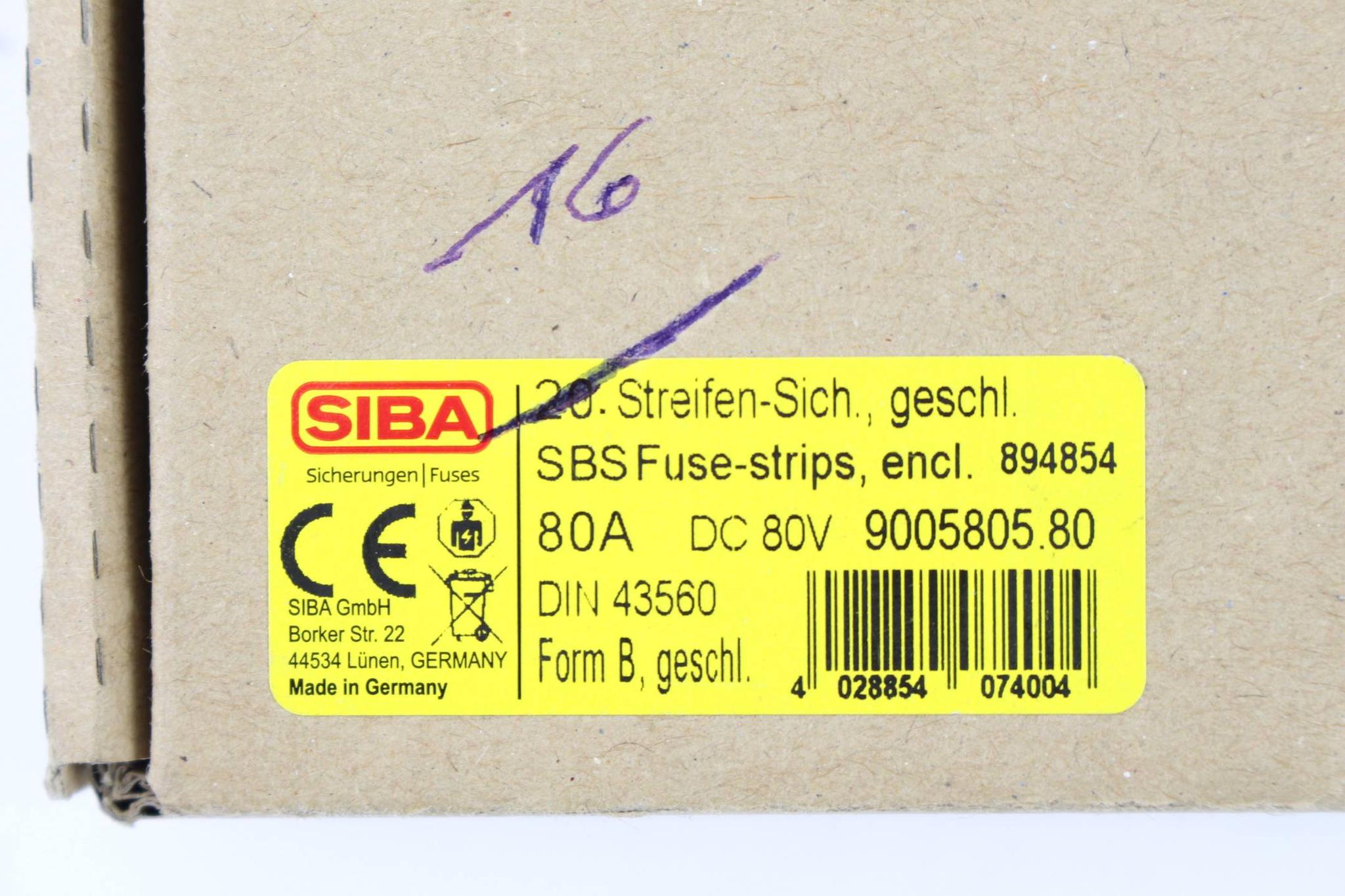 Produktfoto 2 von SIBA SBS Sicherungen 9005805.80 ( 894854 ) 16 Stück