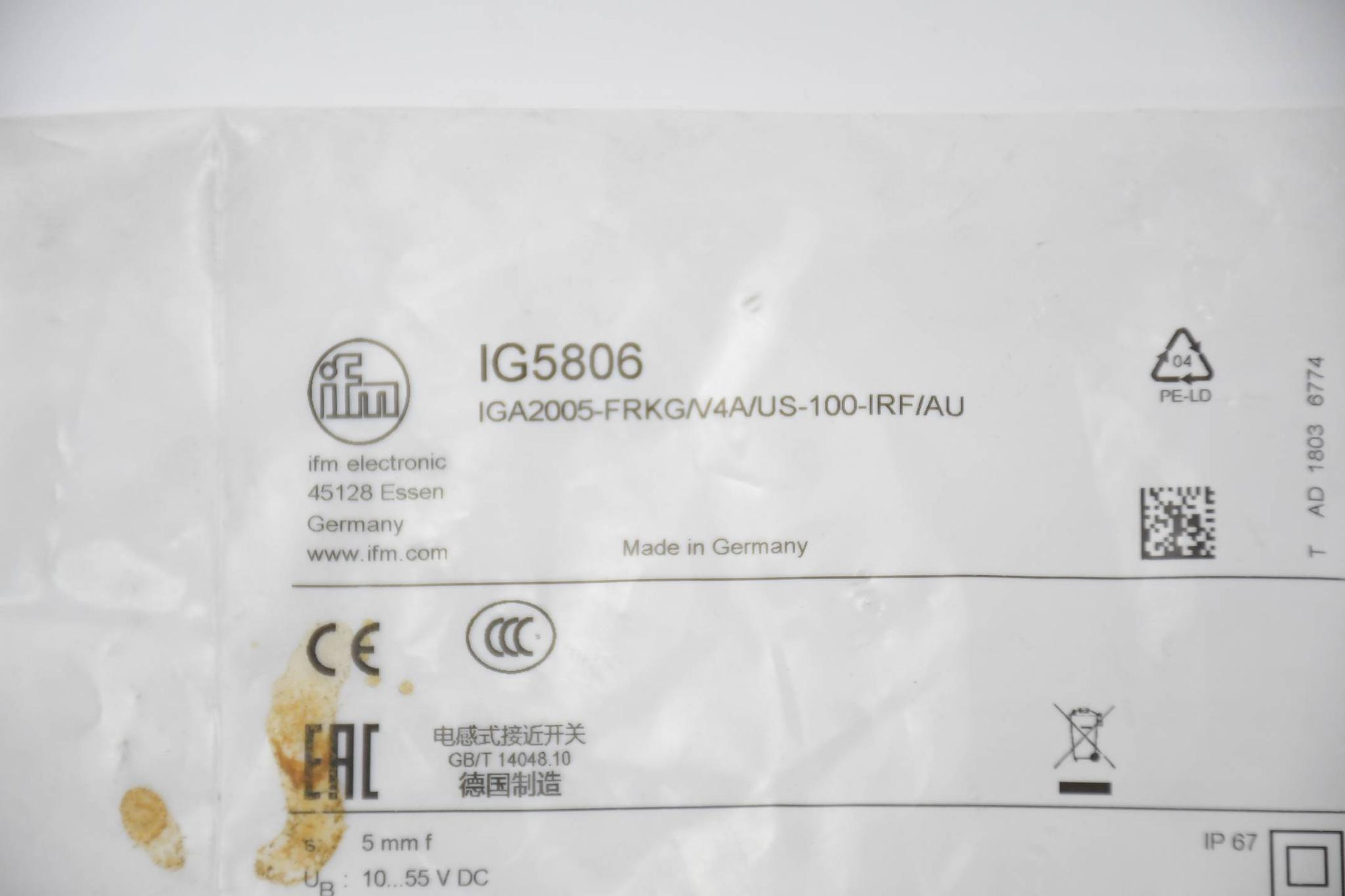 Produktfoto 1 von IFM Induktiver Sensor IG5806  IGA2005-FRKG/V4A/US-100-IRF/AU