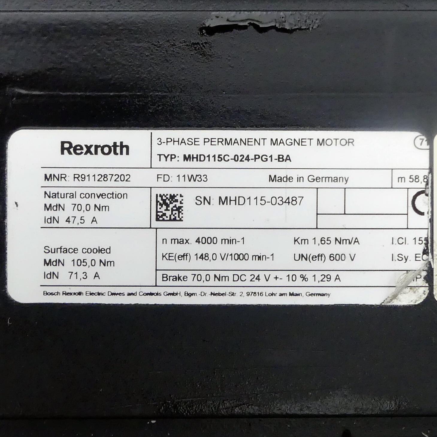 Produktfoto 2 von REXROTH Drehstrom Servomotor MHD115C-024-PG1-BA