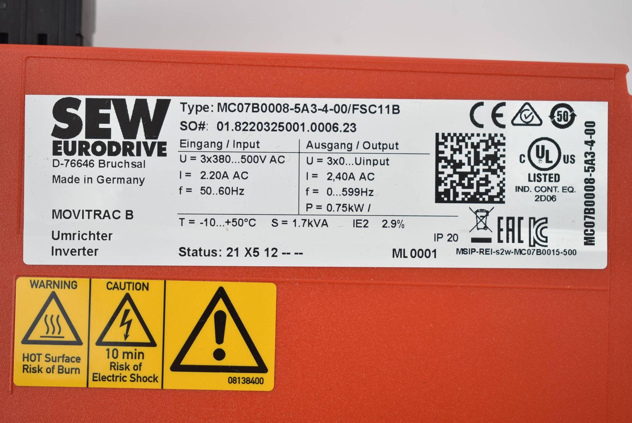 Produktfoto 4 von SEW eurodrive Movitrac B Umrichter MC07B0008-5A3-4-00/FSC11B ( 0,75kW )