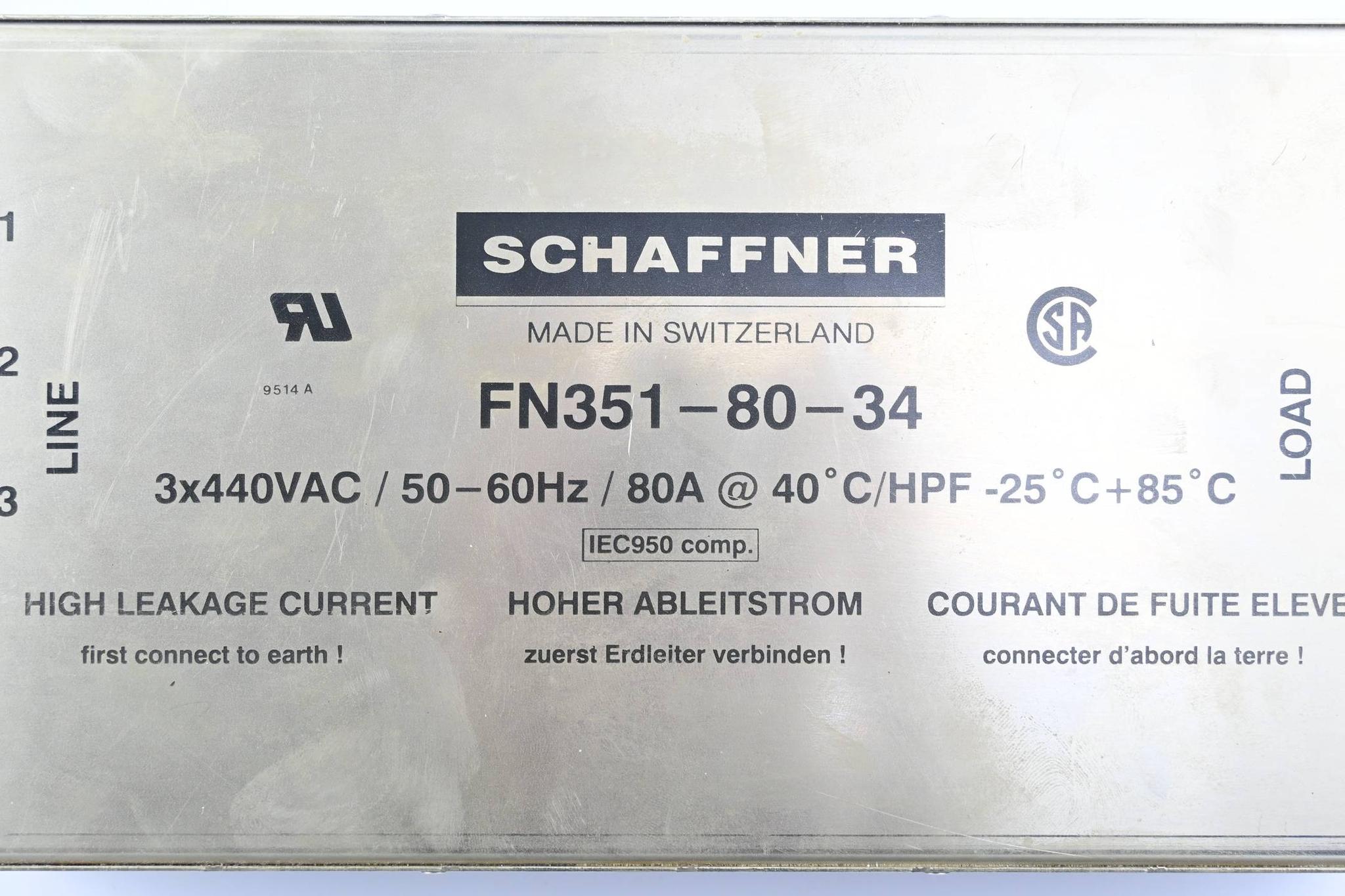 Produktfoto 2 von Schaffner Netzfilter FN351-80-34 ( 3x440VAC / 50-60Hz / 80A )