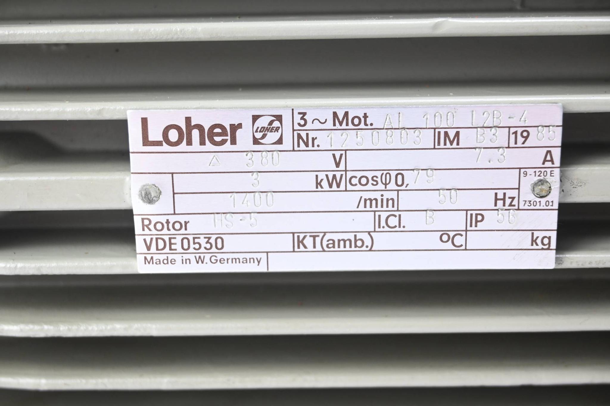 Produktfoto 2 von Loher 3~ Motor AL 100 L2B-4 ( AL100L2B-4 ) 3kW 7,3A 1400/min