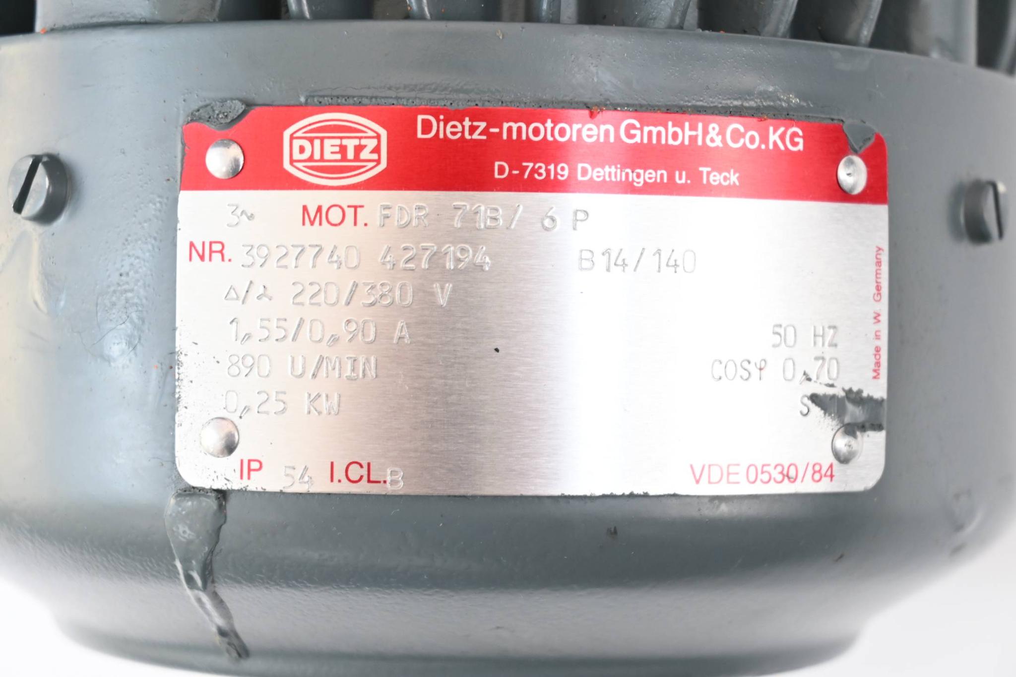 Produktfoto 2 von Dietz Motoren 3~ Elektromotor FDR 71B/ 6 P ( 220/380 V / 0,25 kW )