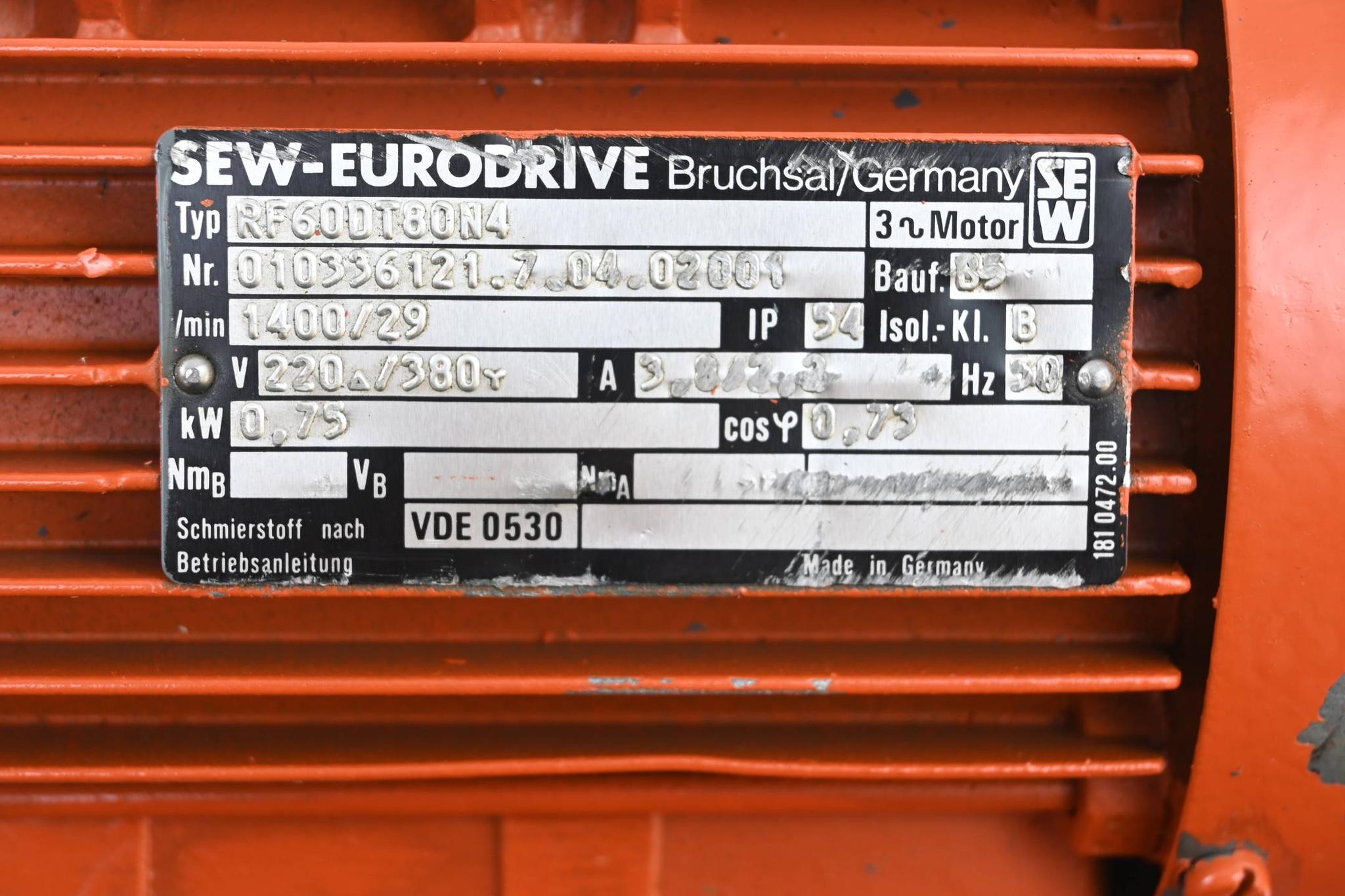 Produktfoto 2 von SEW Eurodrive Getriebemotor RF60DT80N4 ( RF60 DT80N4 ) 0,75kW 1400/29/min