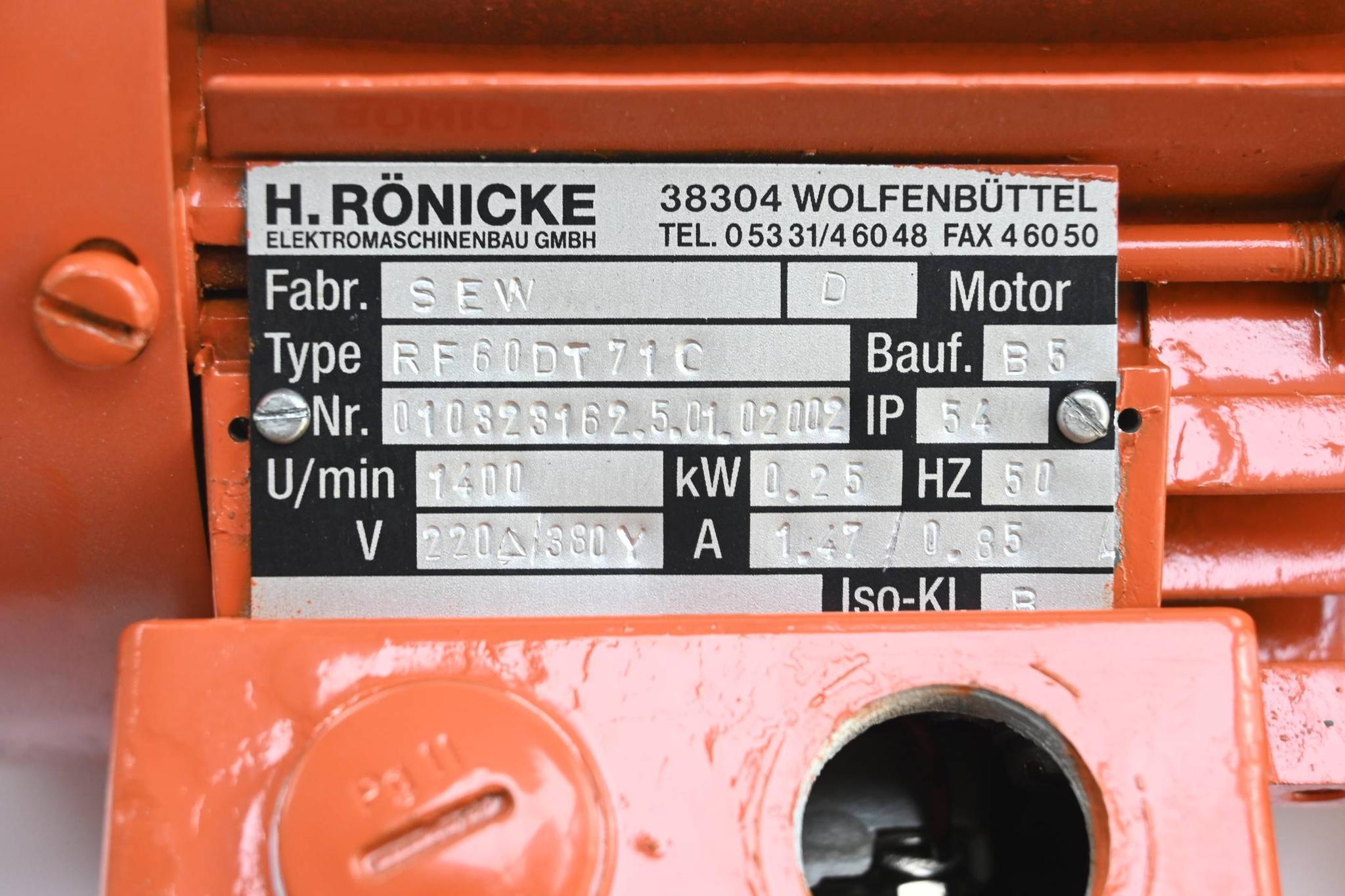 Produktfoto 2 von SEW Eurodrive Getriebemotor RF60DT71C ( RF60 DT71C ) 0,25kW 1,47/0,85A 1400/min