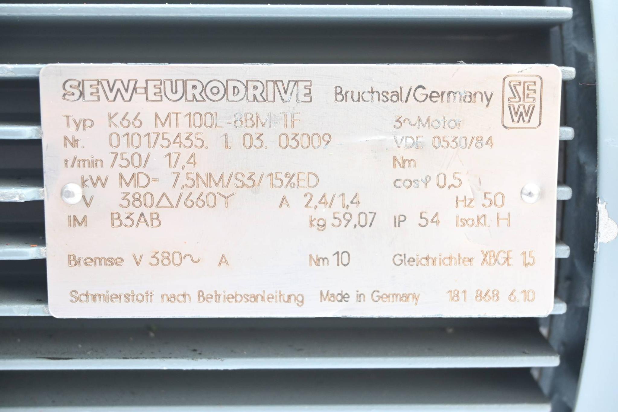 SEW Eurodrive Getriebemotor K66 MT100L-8BM-TF ( K66MT100L-8BM-TF )