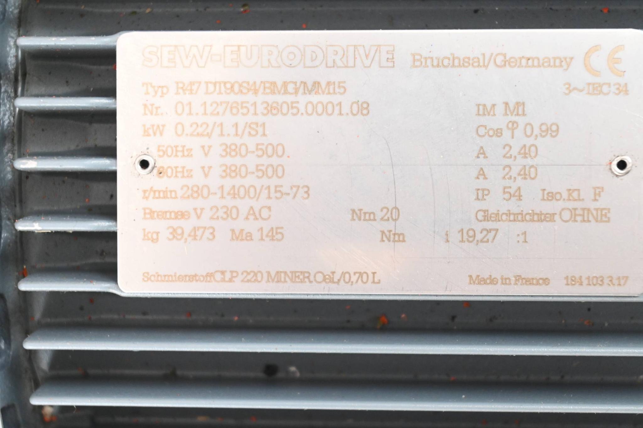 SEW-Eurodrive 3~ Getriebemotor RF47 DT90S4/BMG/MM15 ( RF47DT90S4/BMG/MM15 )