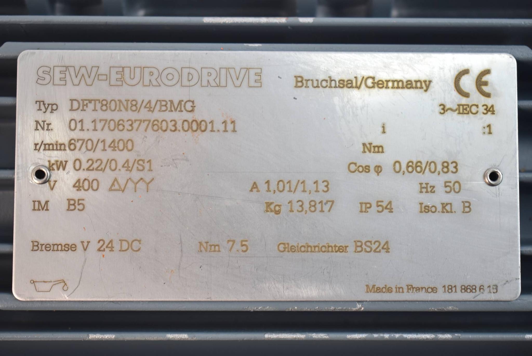 Produktfoto 3 von SEW eurodrive Elekromotor DFT80N8/4/BMG ( 0,22-0,4kW 670-1400r/min. 50Hz )