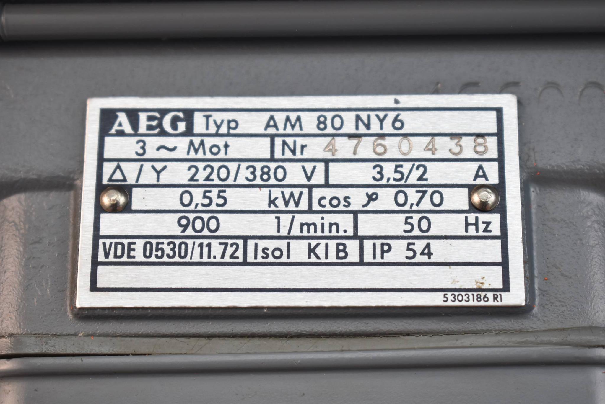 Produktfoto 4 von AEG Drehstrommotor AM 80 NY6 ( AM80NY6 ) 220-380V 0,55kW 900r/min. 50Hz