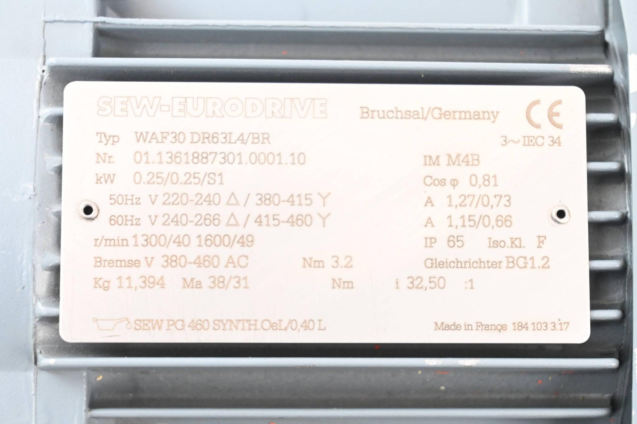 Produktfoto 2 von SEW-Eurodrive 3~ Getriebemotor WAF30 DR63L4/BR ( WAF30DR63L4/BR )