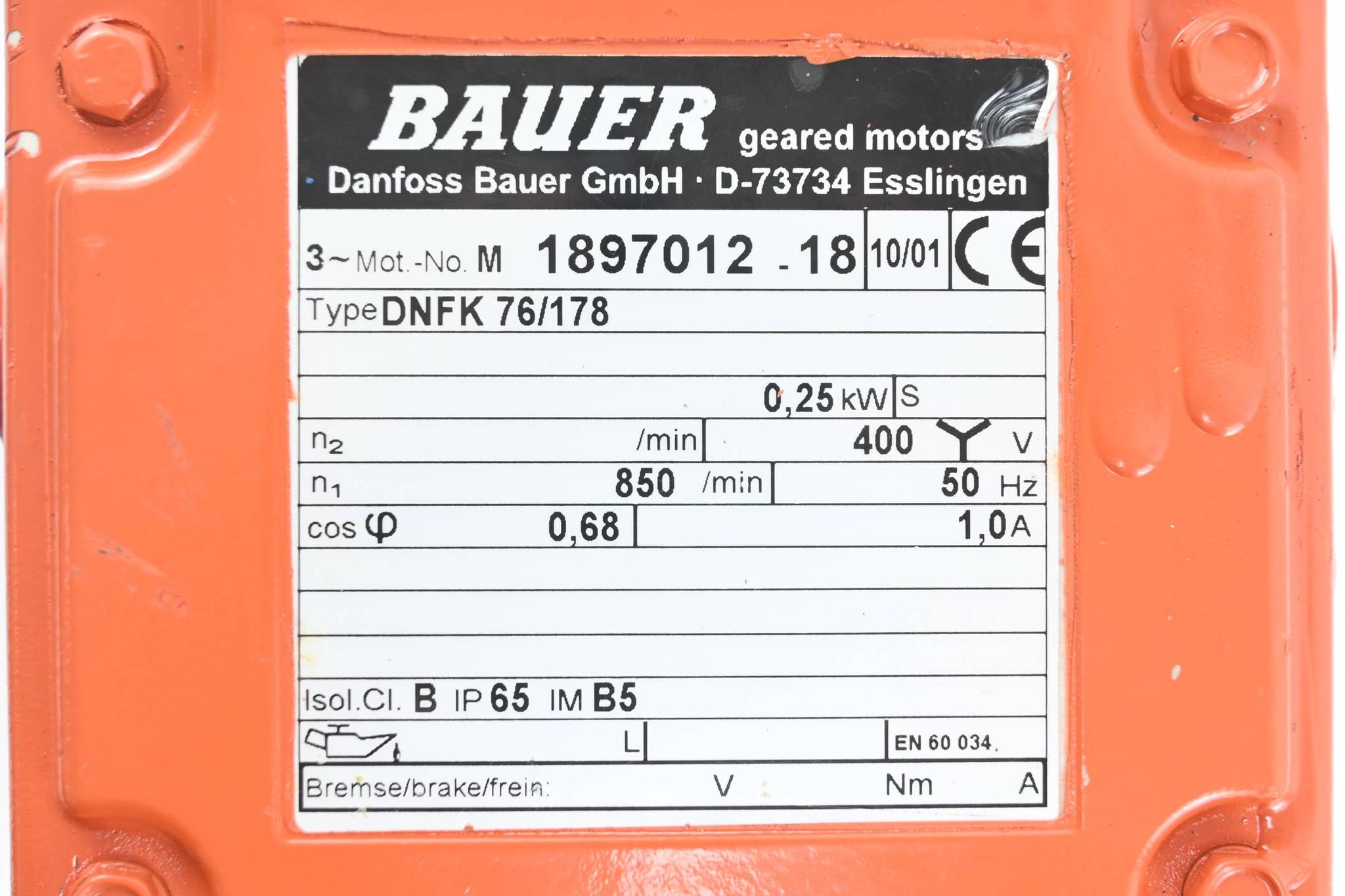 Produktfoto 2 von Danfoss Bauer 3~ Motor DNFK 76/178 ( DNFK76/178 ) 0,68kW 1,0A 850/min