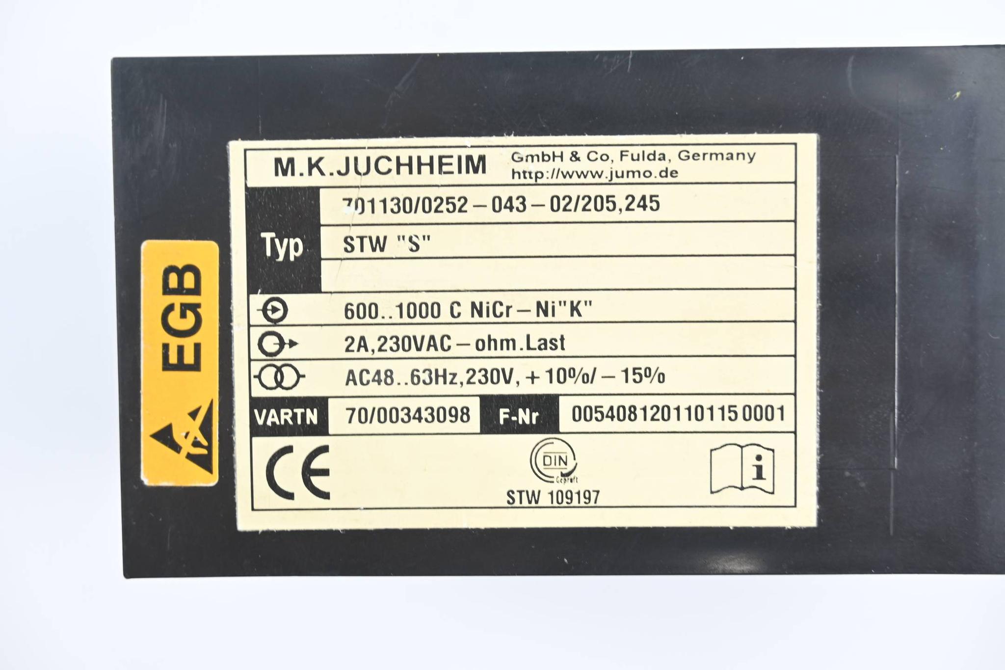 Produktfoto 2 von Jumo Temperaturbegrenzer 701130/0252-043-02/205,245