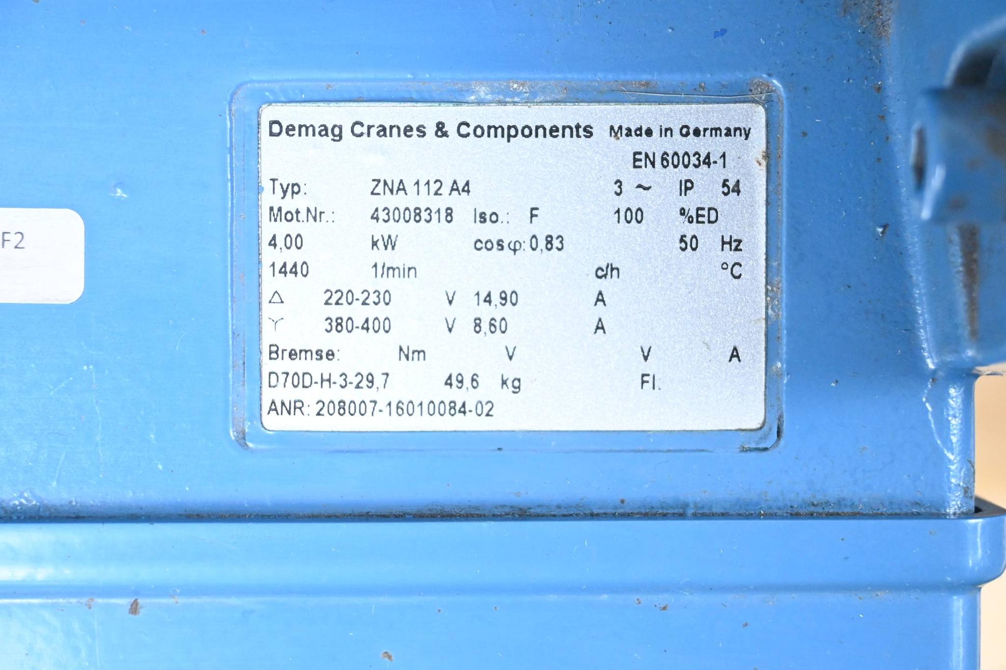 Demag 3~ Motor ZNA 112 A4 ( ZNA112A4 ) inkl. Demag Getriebe DGV70DD