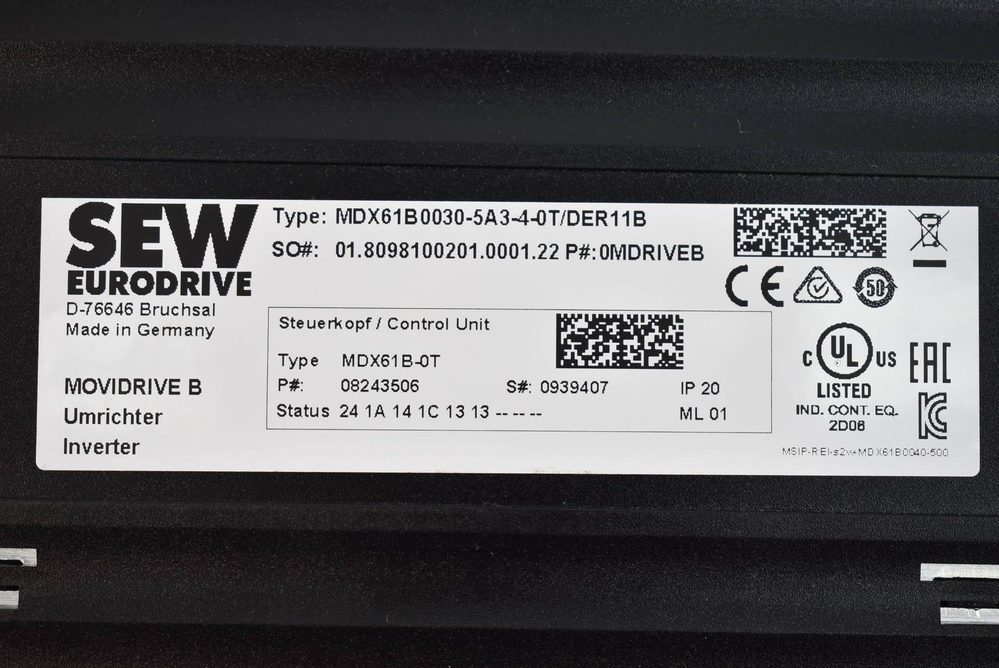 Produktfoto 4 von SEW Movidrive B Umrichter MDX61B0030-5A3-4-0T + MDX60A0030-5A3-4-00