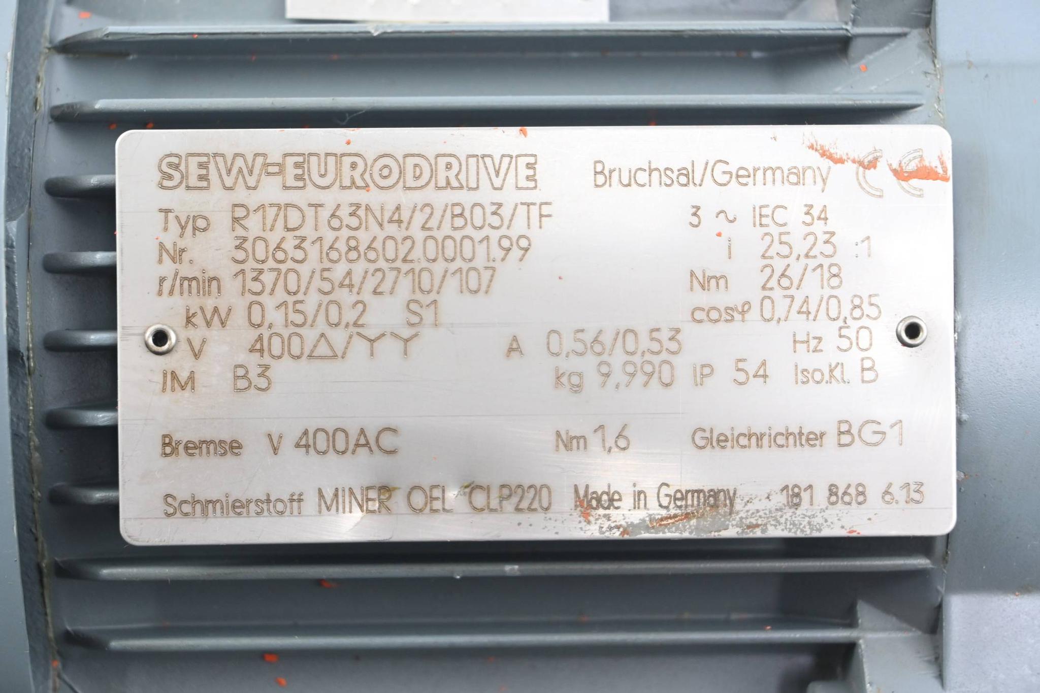 Produktfoto 2 von SEW Eurodrive Getriebemotor R17DT63N4/2/B03/TF ( R17 DT63N4/2/B03/TF )