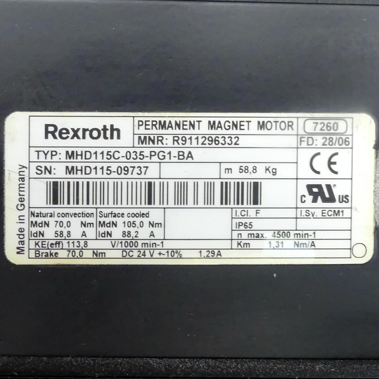 Produktfoto 2 von REXROTH Drehstrom Servomotor MHD115C-035-PG1-BA