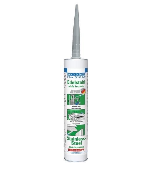 WEICON Flex 310 M® Edelstahl | Kleb- und Dichtstoff mit sehr hoher Anfangshaftung in Metalloptik auf MS-Polymer-Basis | 310 ml