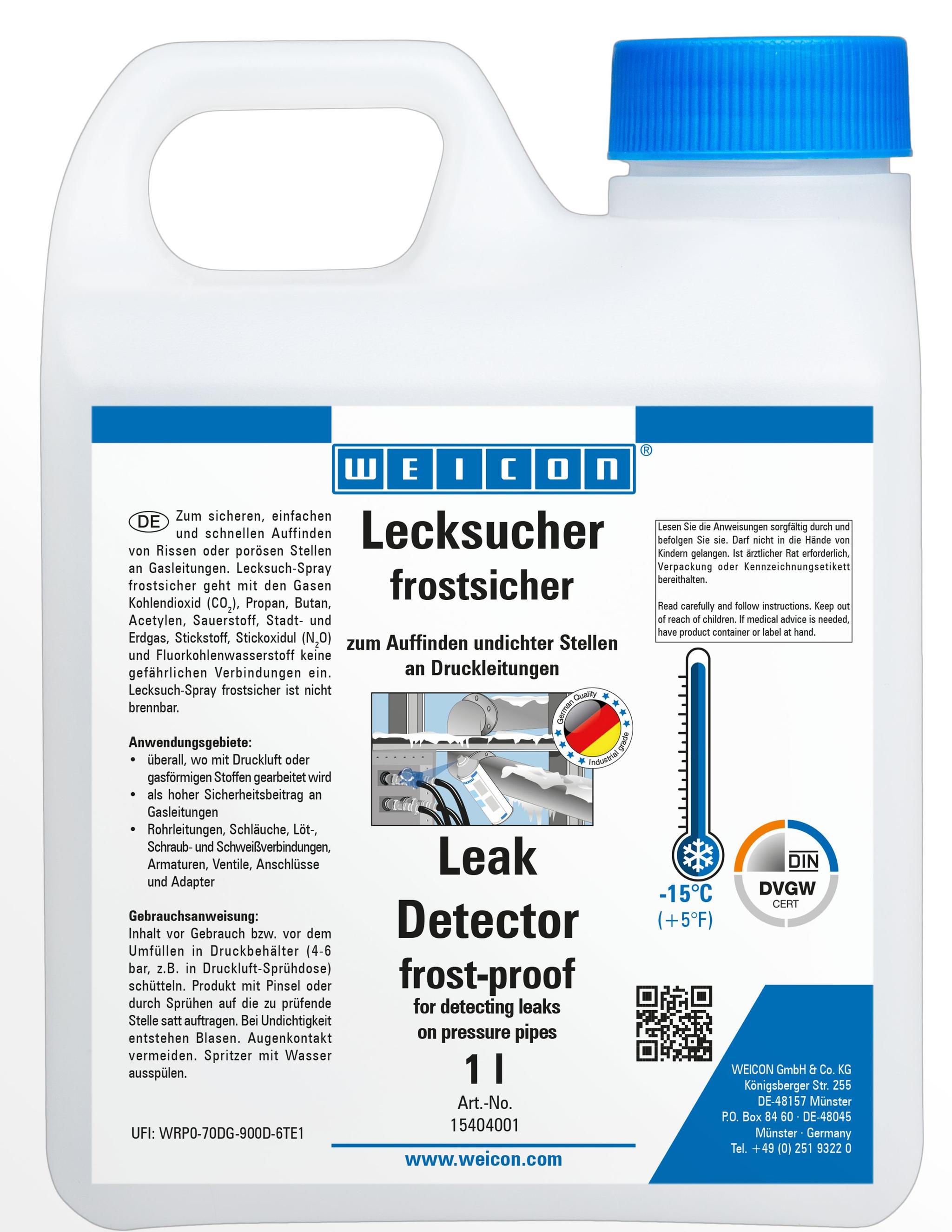 Produktfoto 1 von WEICON Lecksucher frostsicher | zum Auffinden von Rissen an Druckleitungen bis zu -15 °C | 1 L | farblos, transparent