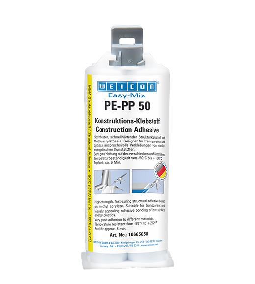 WEICON Easy-Mix PE-PP 50 | Kunstruktions-Klebstoff auf Methylacrylatbasis für spezielle Kunststoffe | 50 ml | transparent