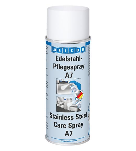 Produktfoto 1 von WEICON Edelstahlpflege-Spray A7 | kraftvolle Reinigung sowie Schutz und Pflege von Edelstahl im Lebensmittelbereich | 400 ml | farblos, transparent