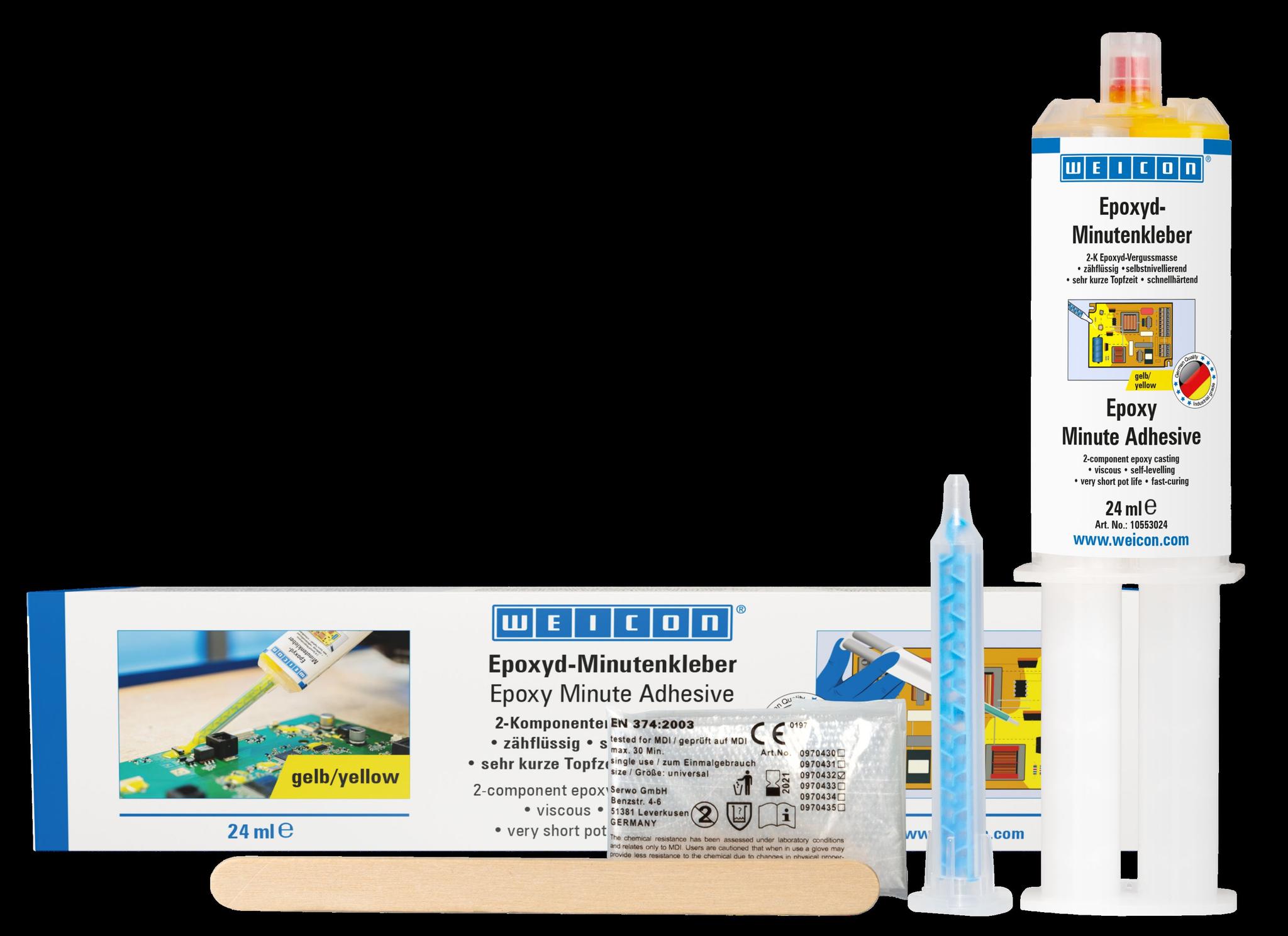 WEICON Minutenkleber gelb | universeller Epoxidharzklebstoff, Vergussmasse für Elektronik | 1 Set | gelb