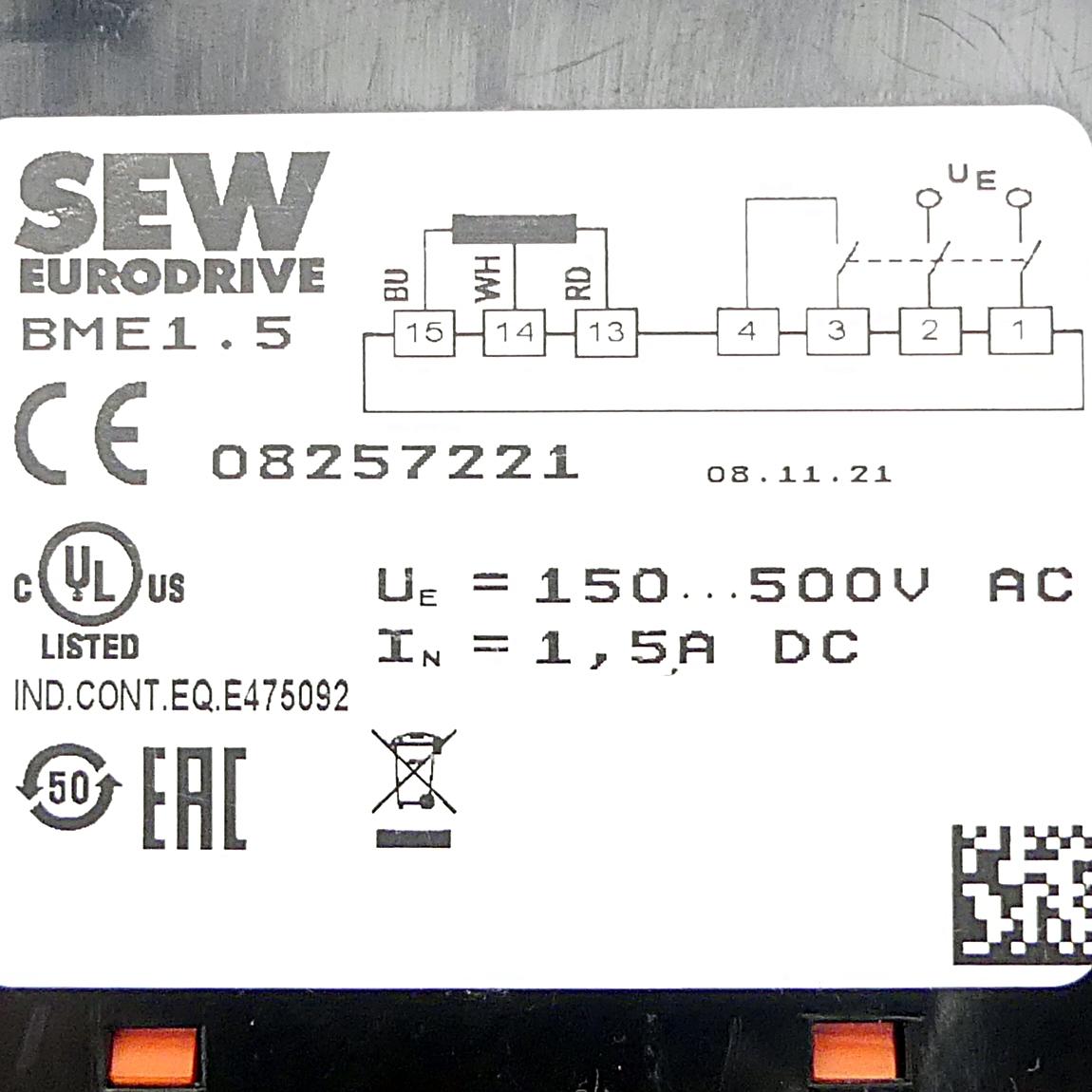 Produktfoto 2 von SEW-EURODRIVE Bremsgleichrichter BME1,5