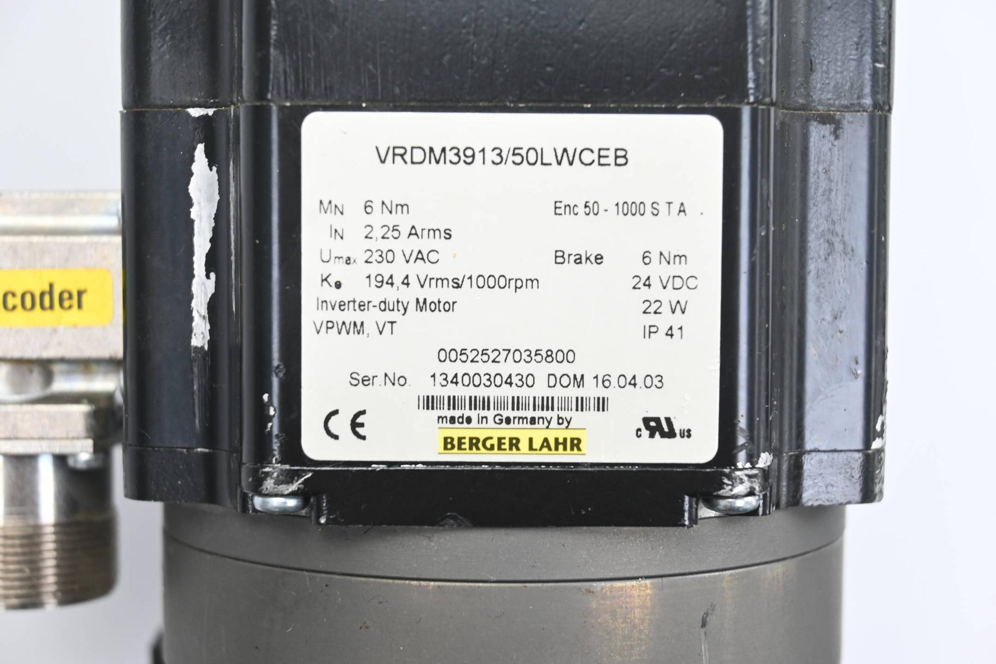 Produktfoto 2 von Berger Lahr Servomotor VRDM3913/50LWCEB ( 0052527035800 ) inkl. Neugart PLE 80