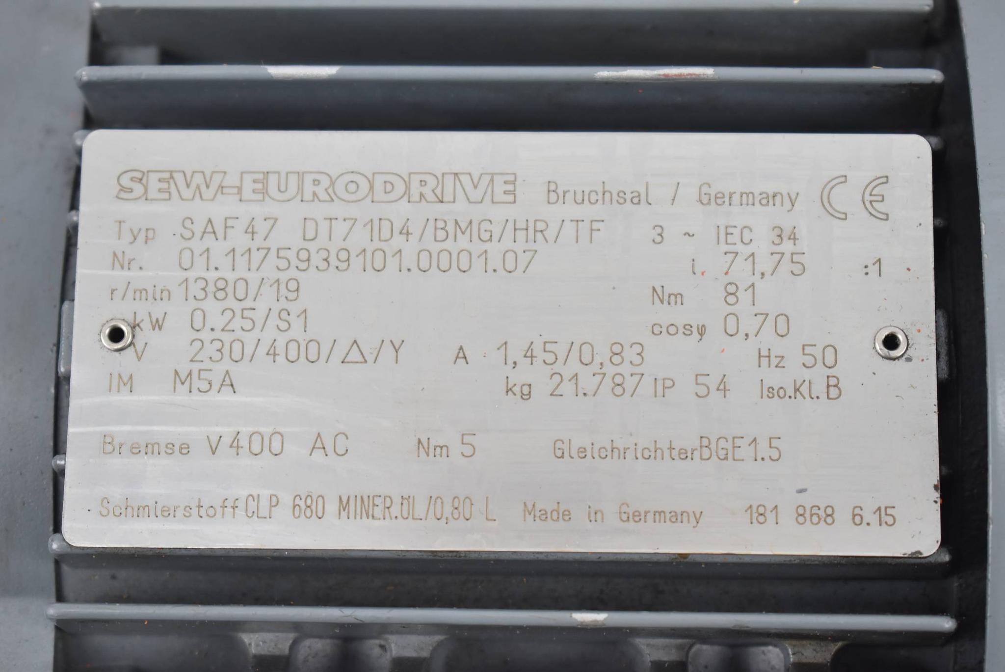 Produktfoto 2 von SEW Eurodrive Getriebemotor SAF47 DT71D4/BMG/HR/TF ( SAF47DT71D4/BMG/HR/TF )