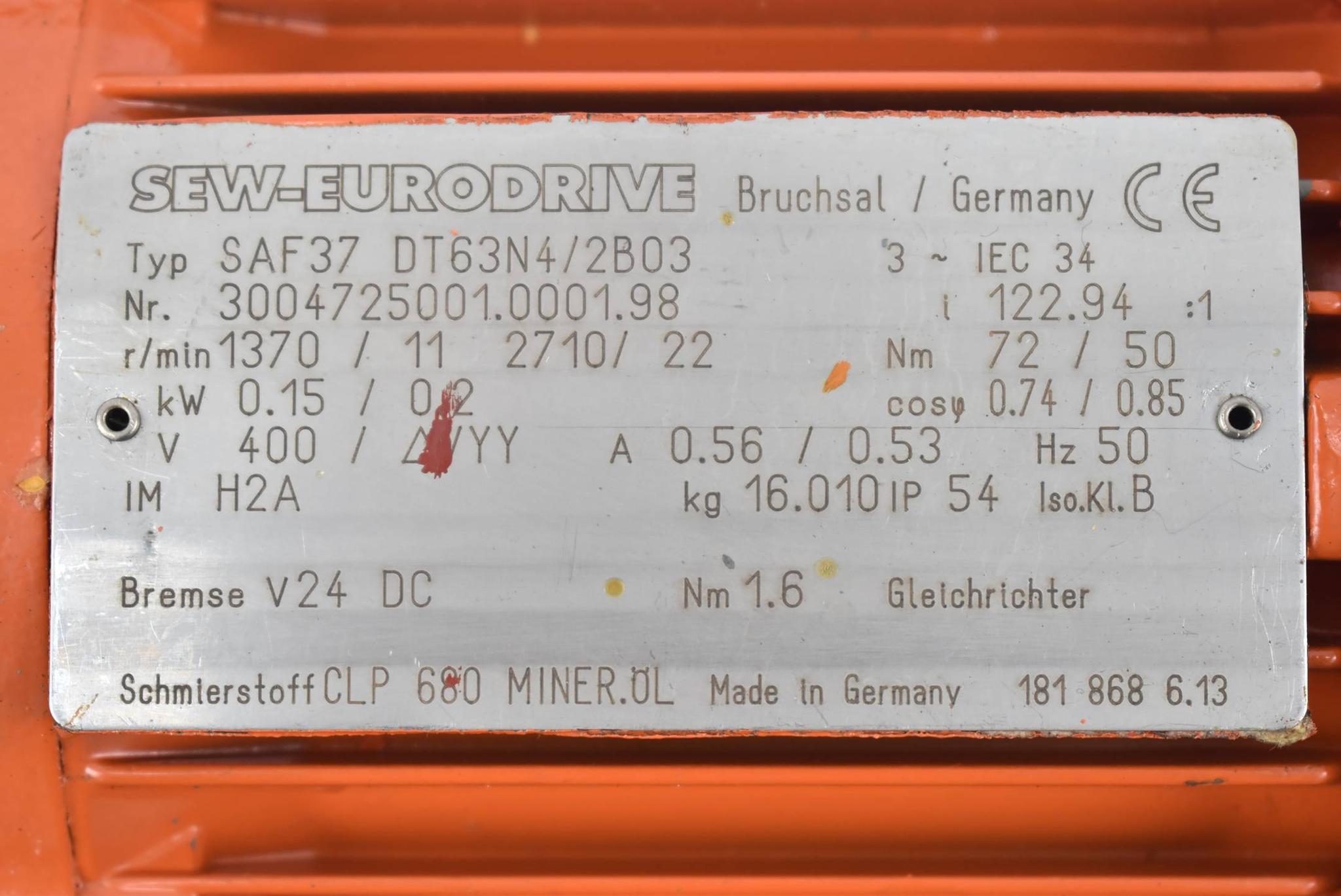 Produktfoto 3 von SEW Eurodrive Getriebemotor SAF37 DT63N4/2B03 ( SAF37DT63N4/2B03 ) 0,15kW