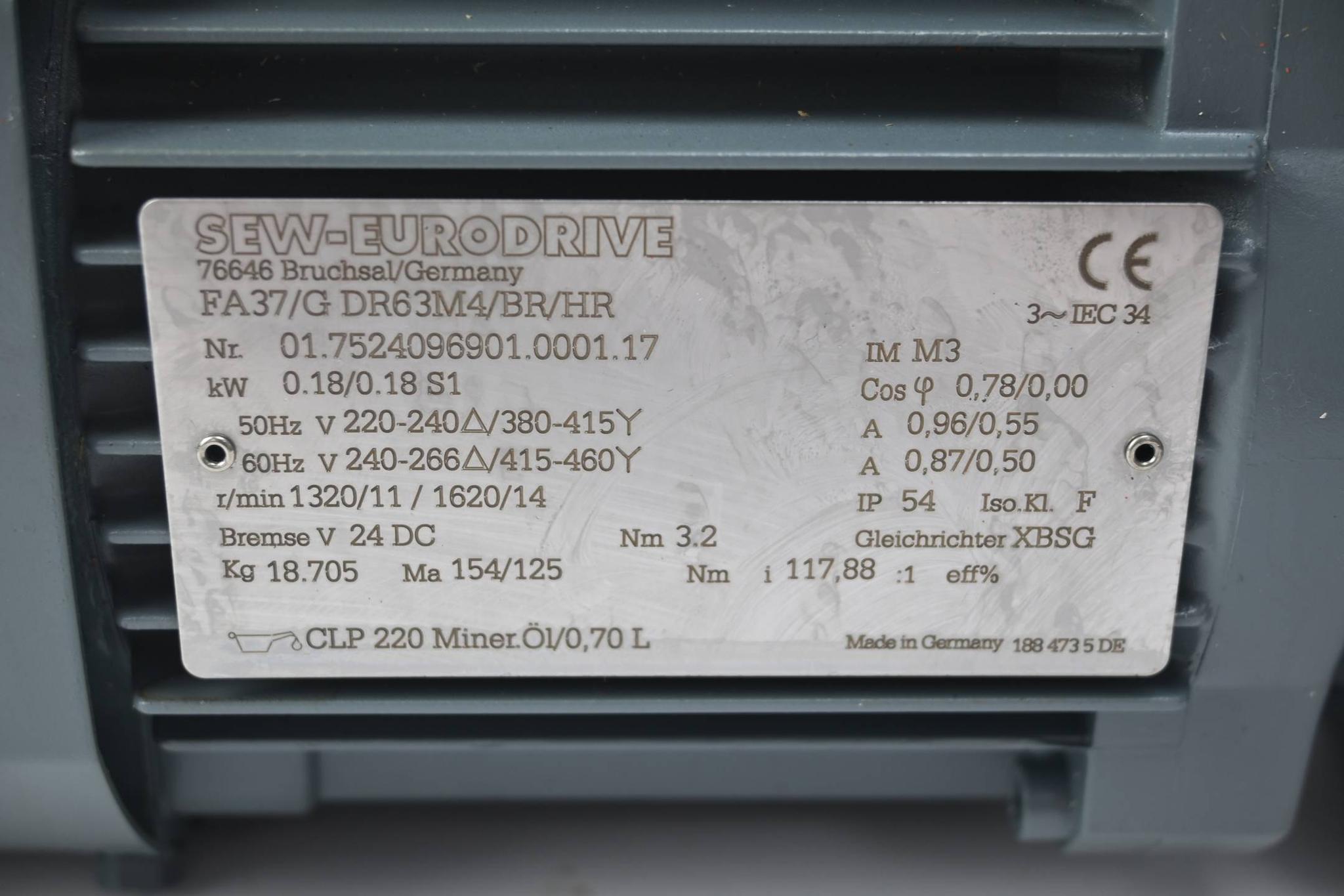 Produktfoto 2 von SEW Eurodrive Getriebemotor FA37/GDR63M4/BR/HR ( FA37/G DR63M4/BR/HR )