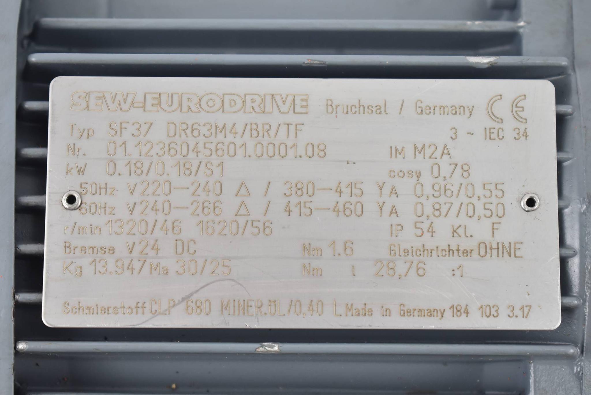 Produktfoto 2 von SEW Eurodrive Getriebemotor SF37 DR63M4/BR/TF ( SF37DR63M4/BR/TF ) 0,18kW