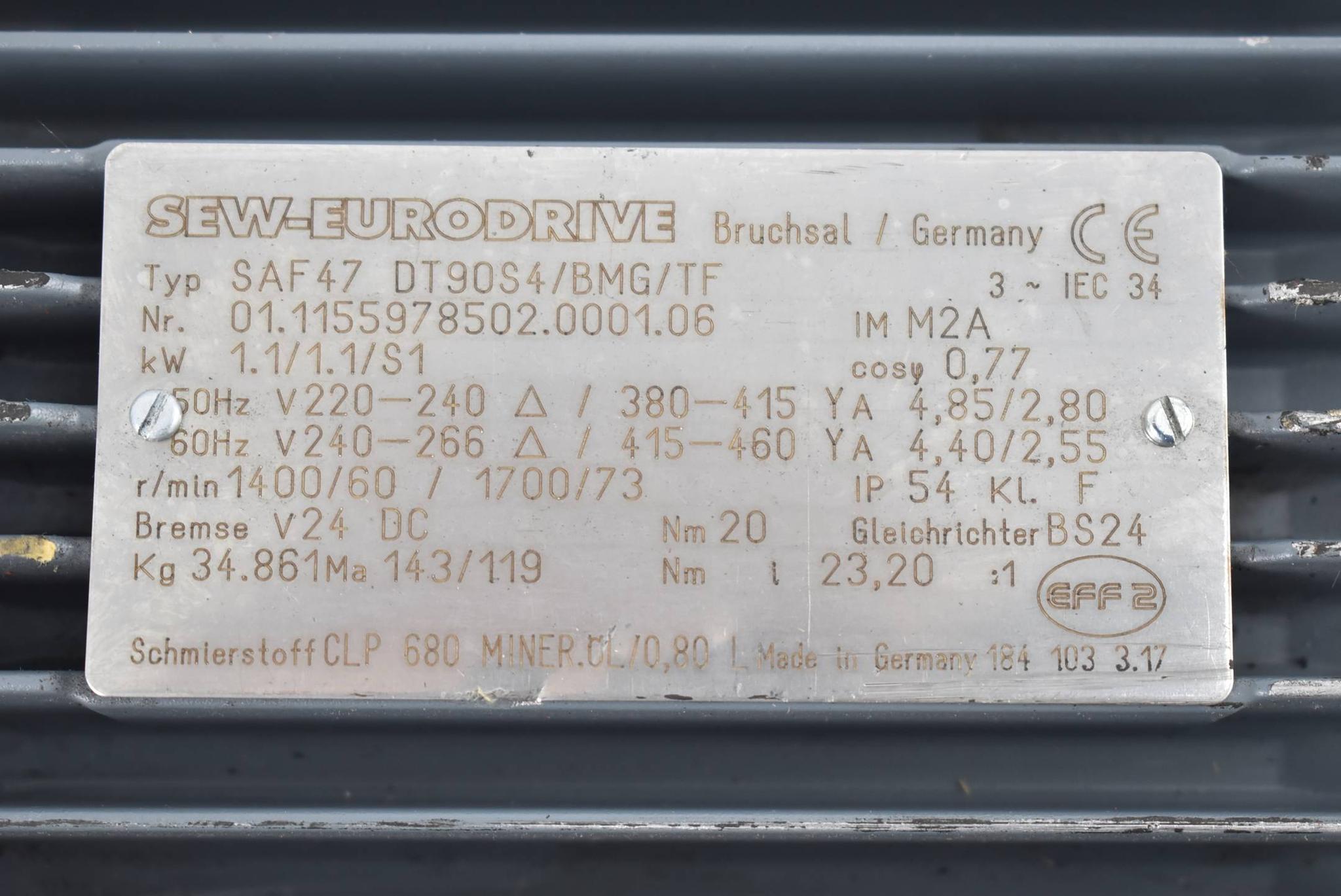 Produktfoto 2 von SEW Eurodrive Getriebemotor SAF47 DT90S4/BMG/TF ( SAF47DT90S4/BMG/TF ) 1,1kW