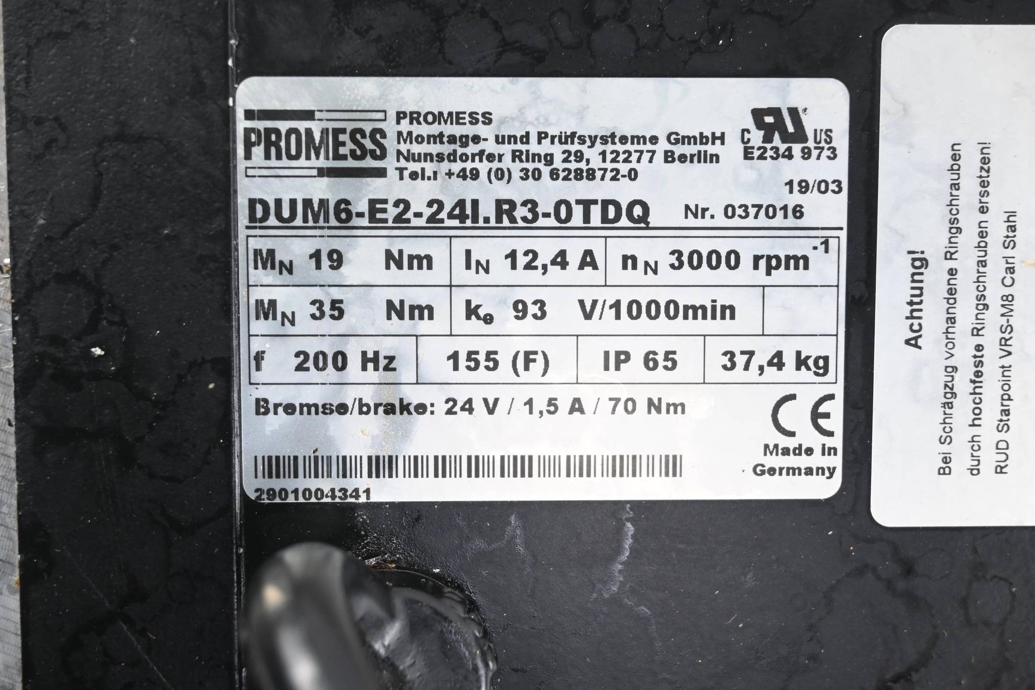 Produktfoto 1 von Promess Servomotor DUM6-E2-24I.R3-0TDQ inkl. Neugart XPLN115-005-SSSX4AG-Y32