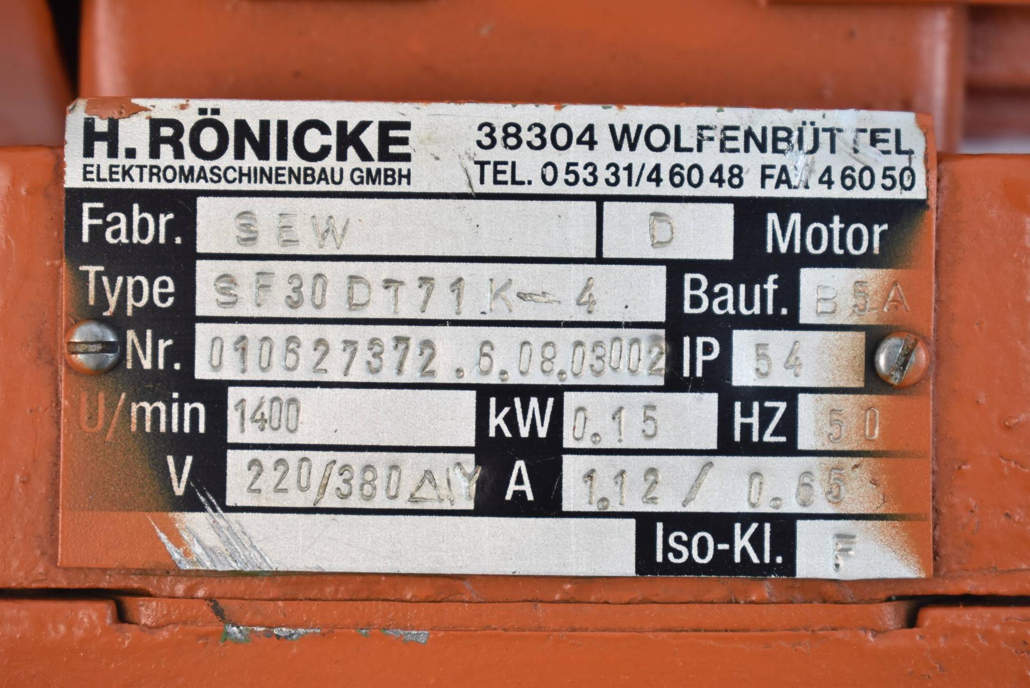 Produktfoto 3 von SEW eurodrive H.Rönicke Getriebemotor SF30 DT71K-4 ( 0,15kW 1400r/min. 50Hz )