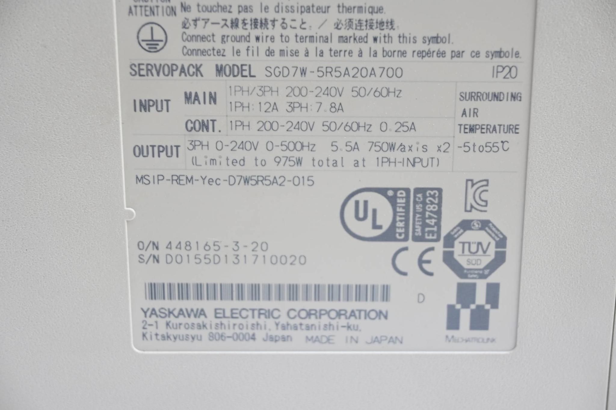 Produktfoto 4 von Yaskawa Servopack Model SGD7W-5R5A20A700