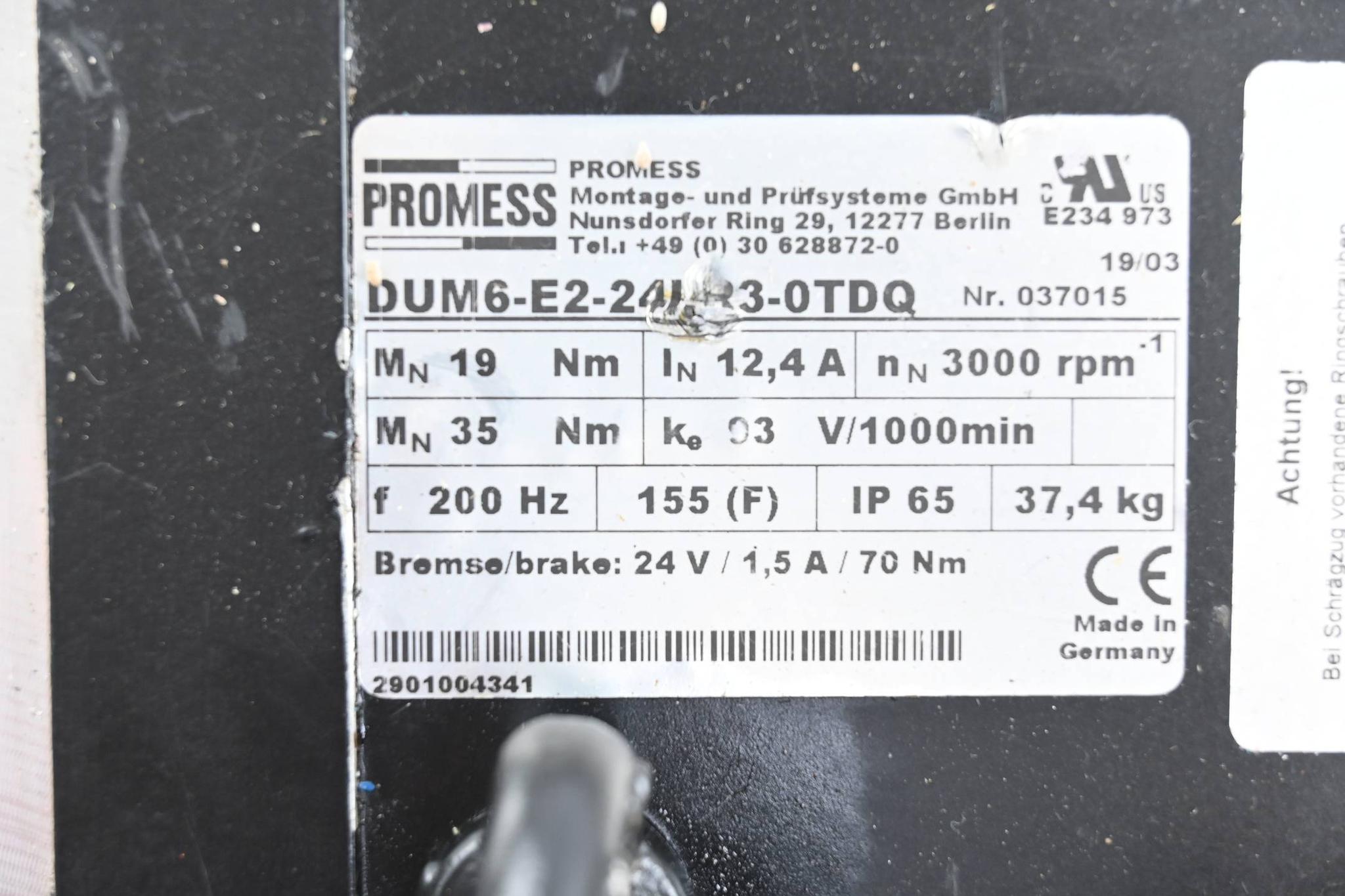 Promess Servomotor DUM6-E2-24HR3-0TDQ inkl. XPLN115-005-SSSX4AG-Y32