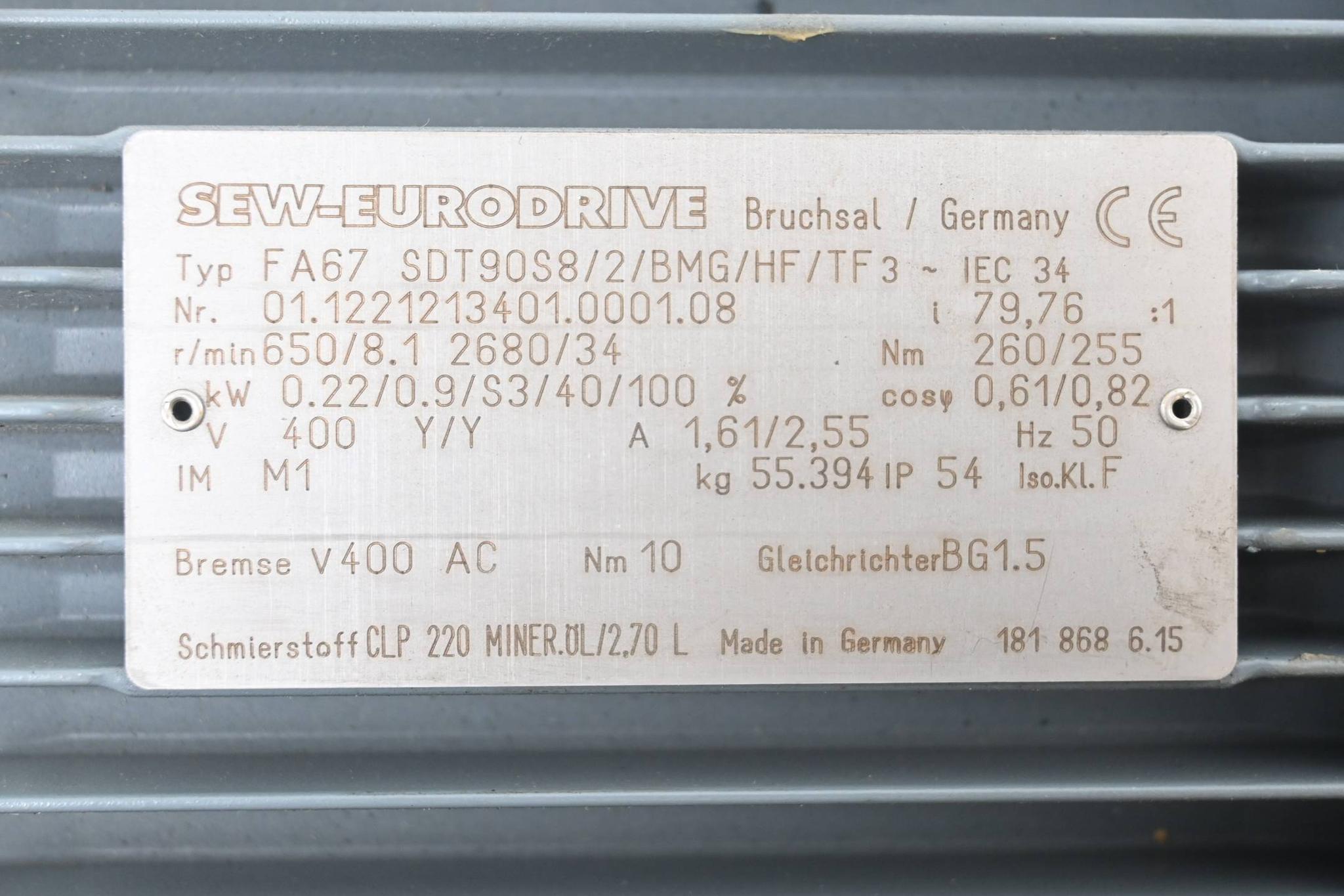 Produktfoto 1 von SEW Eurodrive Getriebemotor FA67SDT90S8/2/BMG/HF/TF ( FA67 SDT90S8/2/BMG/HF/TF )