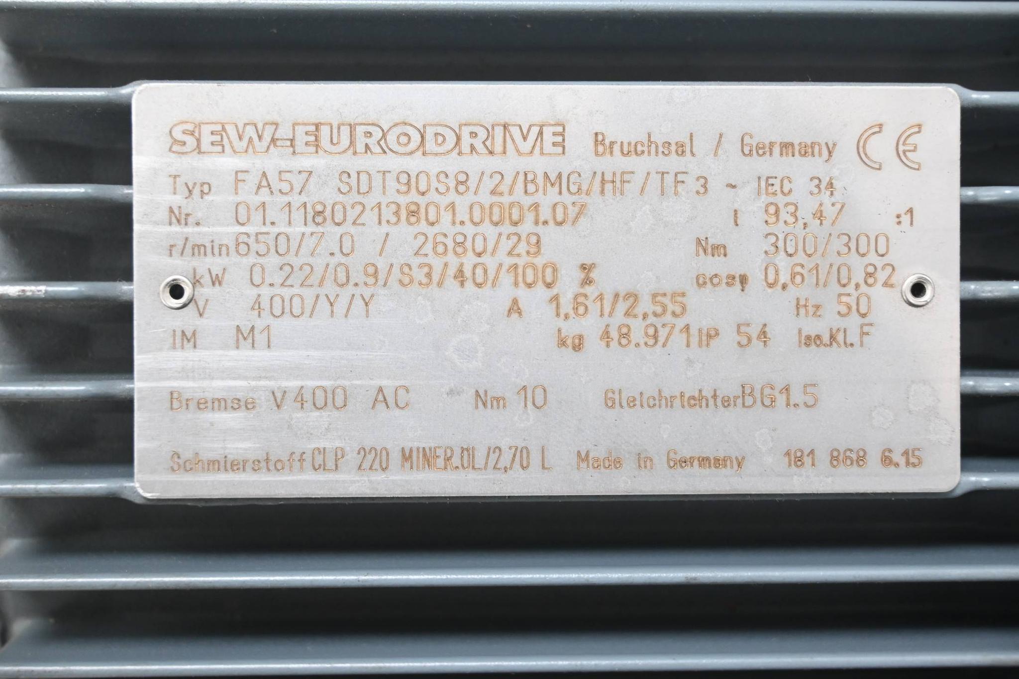 Produktfoto 1 von SEW Eurodrive Getriebemotor FA57SDT90S8/2/BMG/HF/TF ( FA57 SDT90S8/2/BMG/HF/TF )