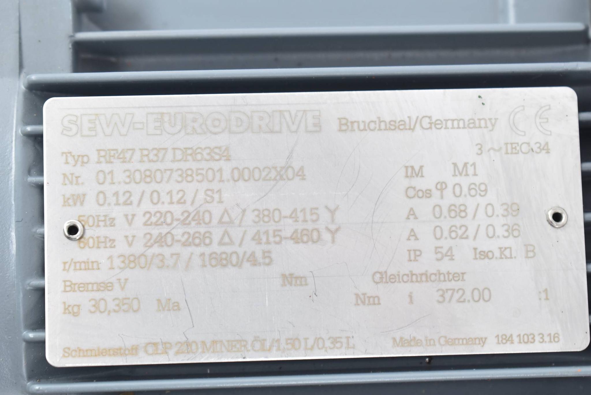 SEW-Eurodrive 3~ Getriebemotor RF47R37DR63S4 ( RF47 R37 DR63S4 ) 0,12 / 0,12 kW