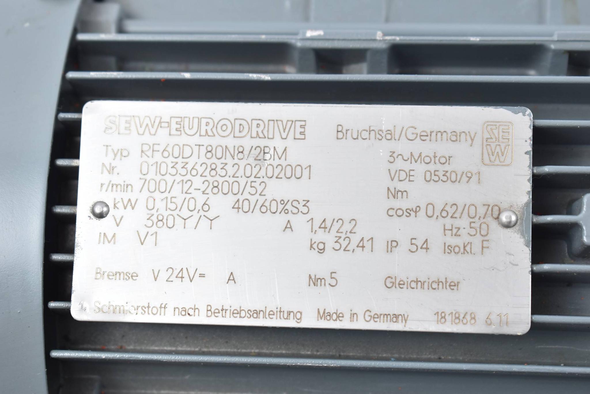 SEW-Eurodrive 3~ getriebemotor RF60DT80N8/2BM ( RF60 DT80N8/2BM ) 0,15/0,6 kW